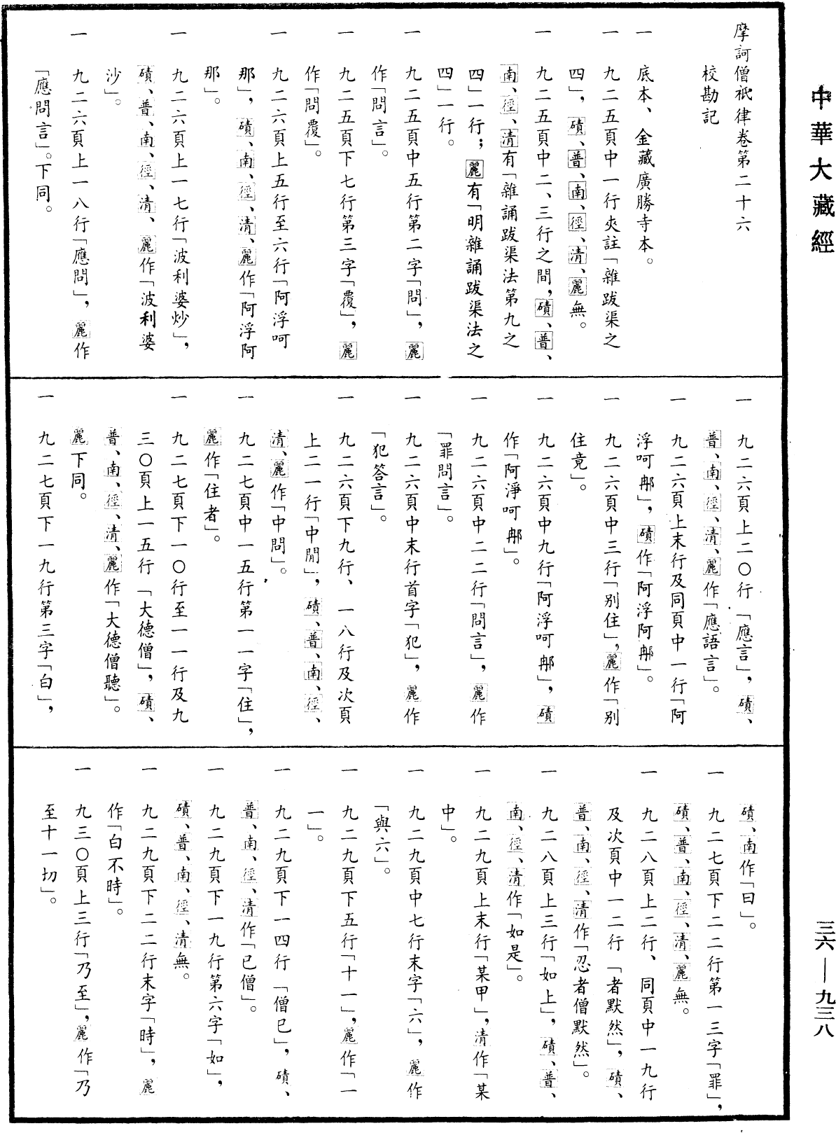 摩訶僧祇律《中華大藏經》_第36冊_第0938頁