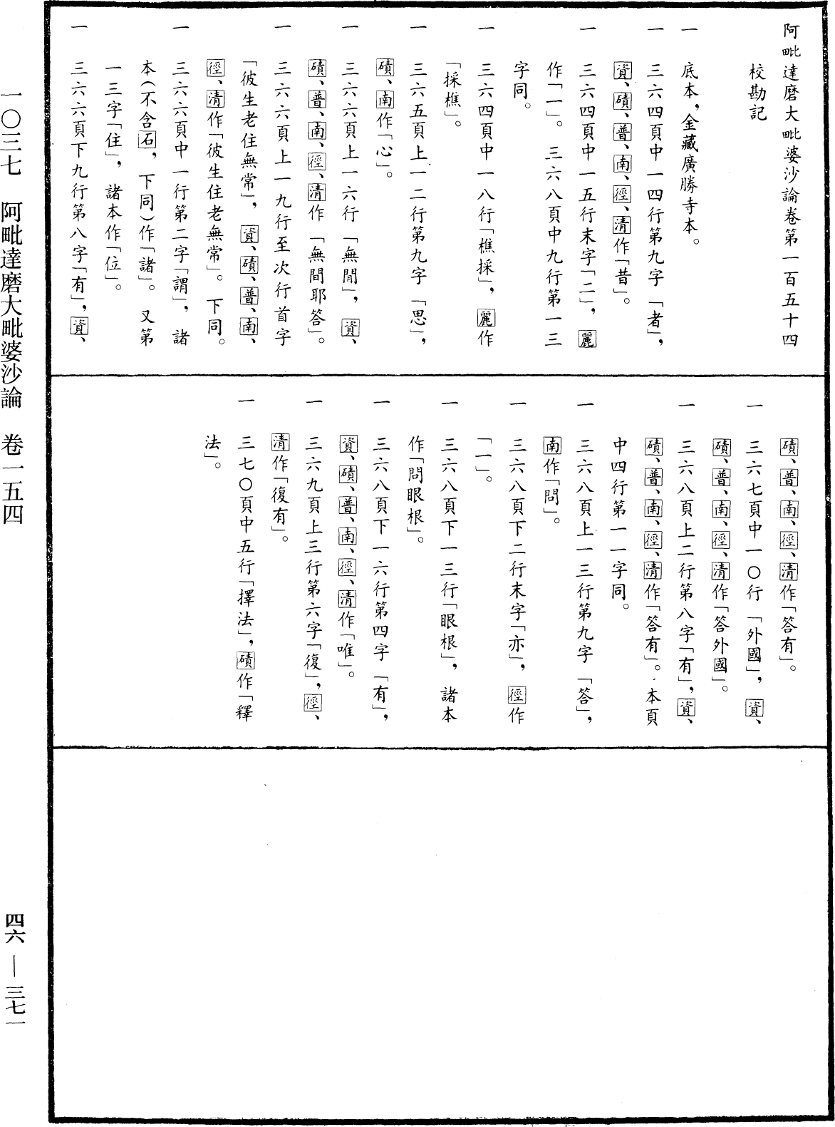 阿毗達磨大毗婆沙論《中華大藏經》_第46冊_第0371頁154