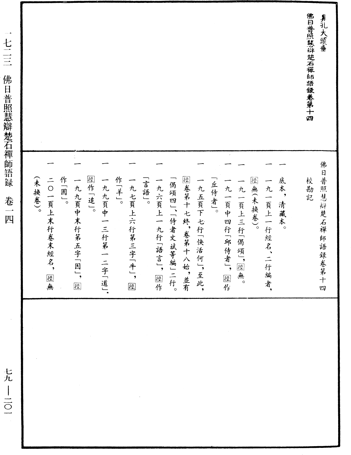 佛日普照慧辯楚石禪師語錄《中華大藏經》_第79冊_第201頁