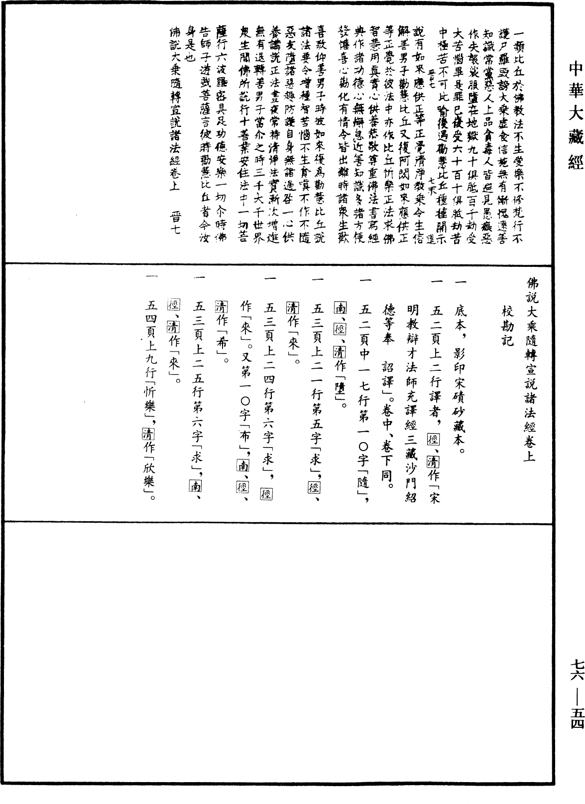 佛說大乘隨轉宣說諸法經《中華大藏經》_第76冊_第054頁