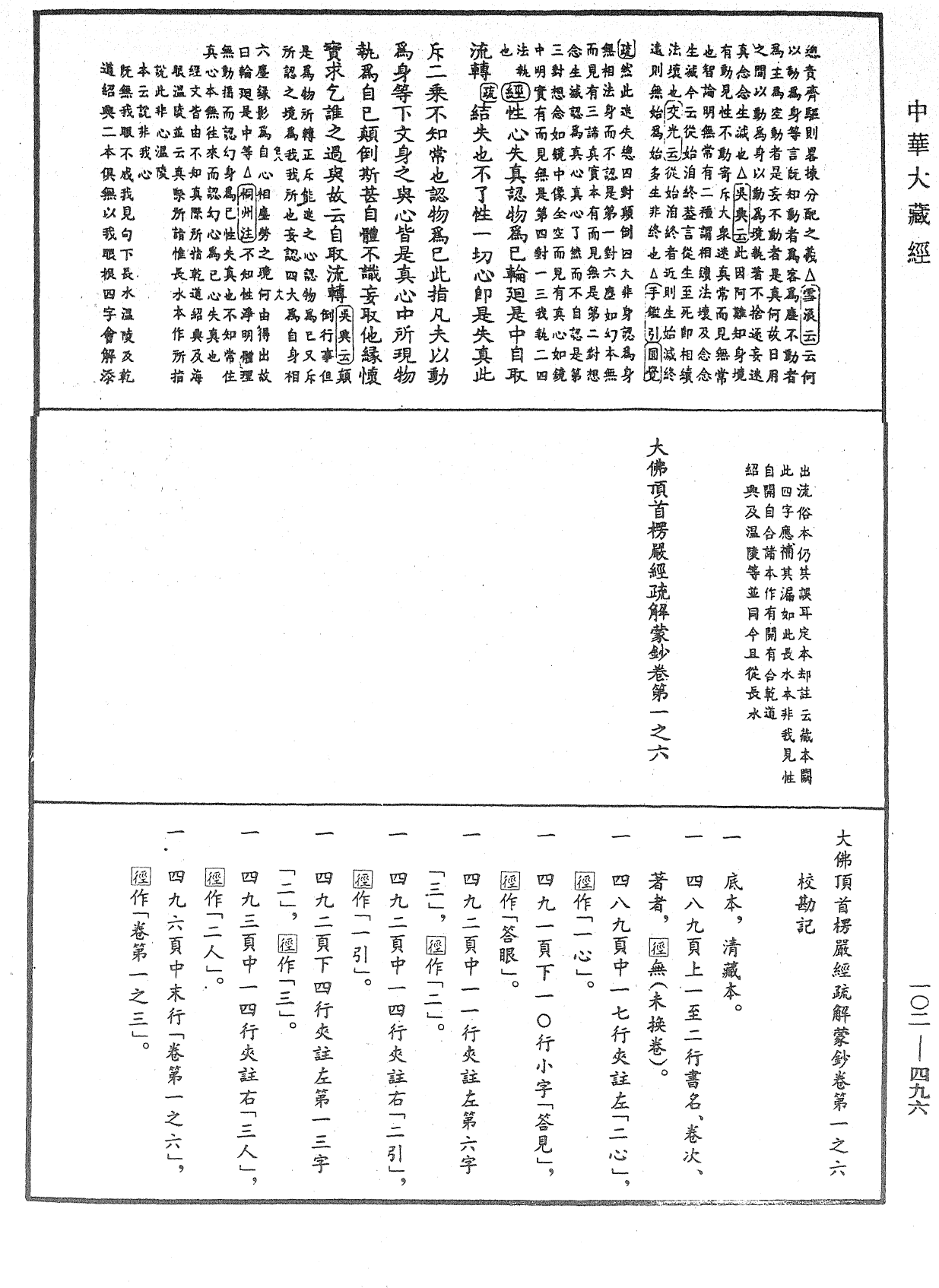 大佛頂首楞嚴經疏解蒙鈔《中華大藏經》_第102冊_第496頁