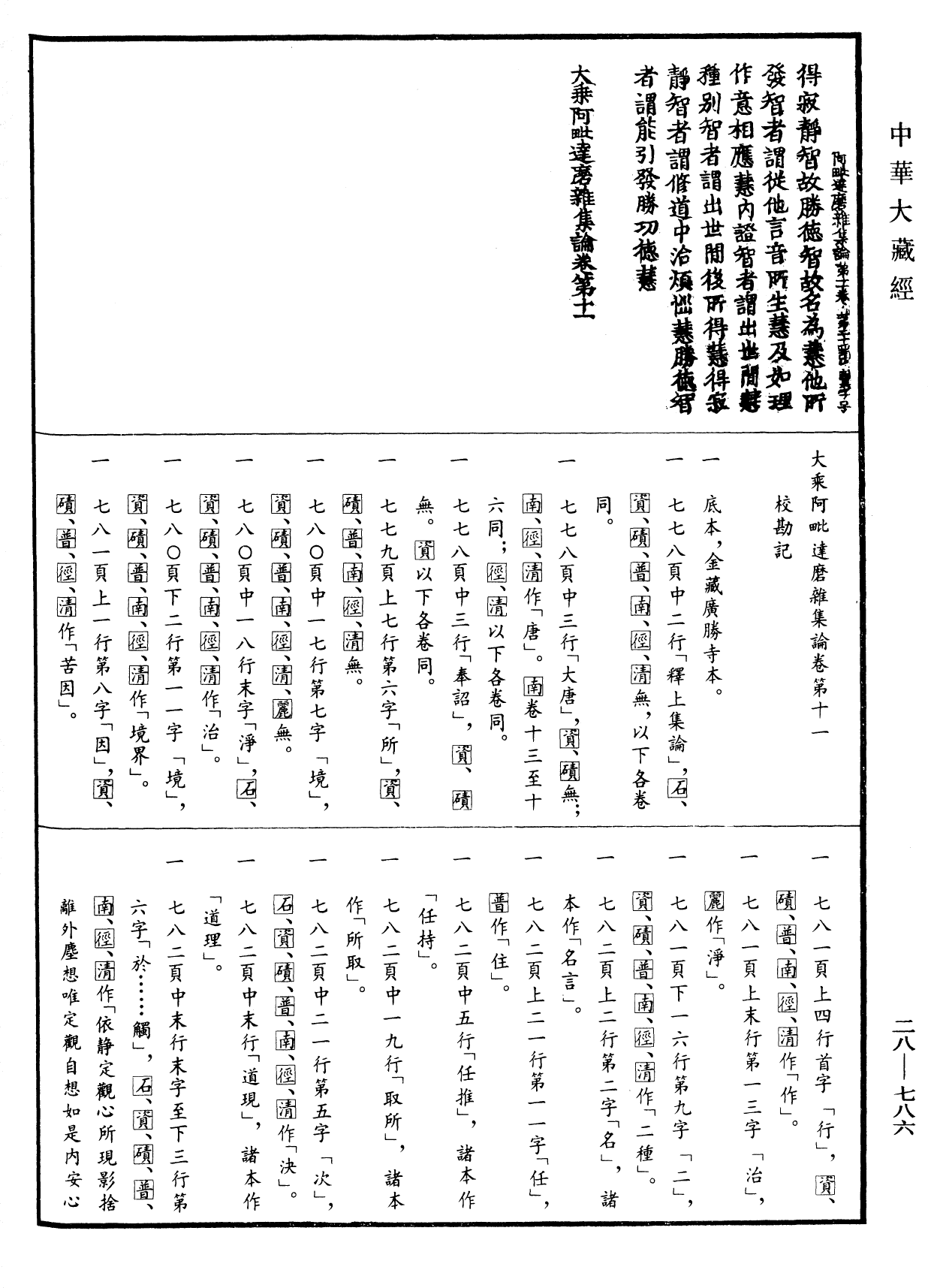 大乘阿毗達磨雜集論《中華大藏經》_第28冊_第0786頁