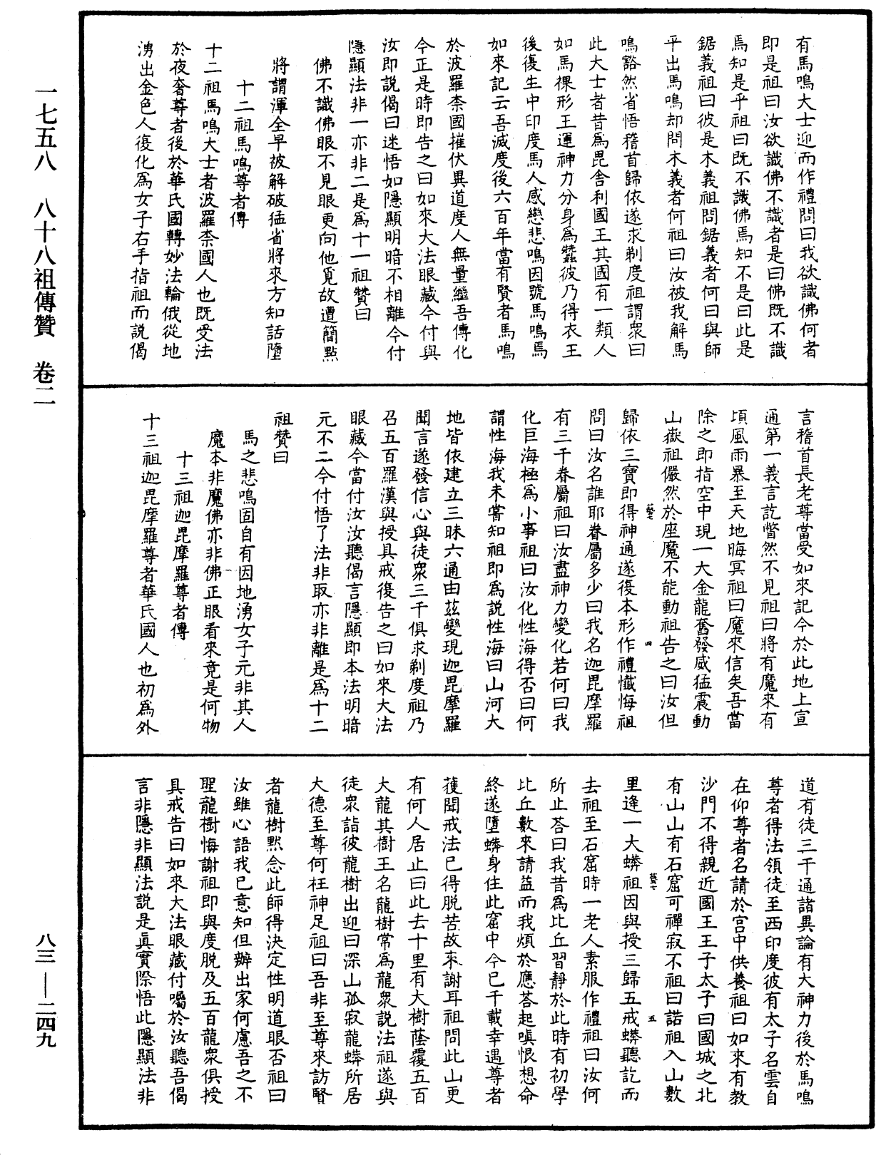 八十八祖傳贊《中華大藏經》_第83冊_第0249頁