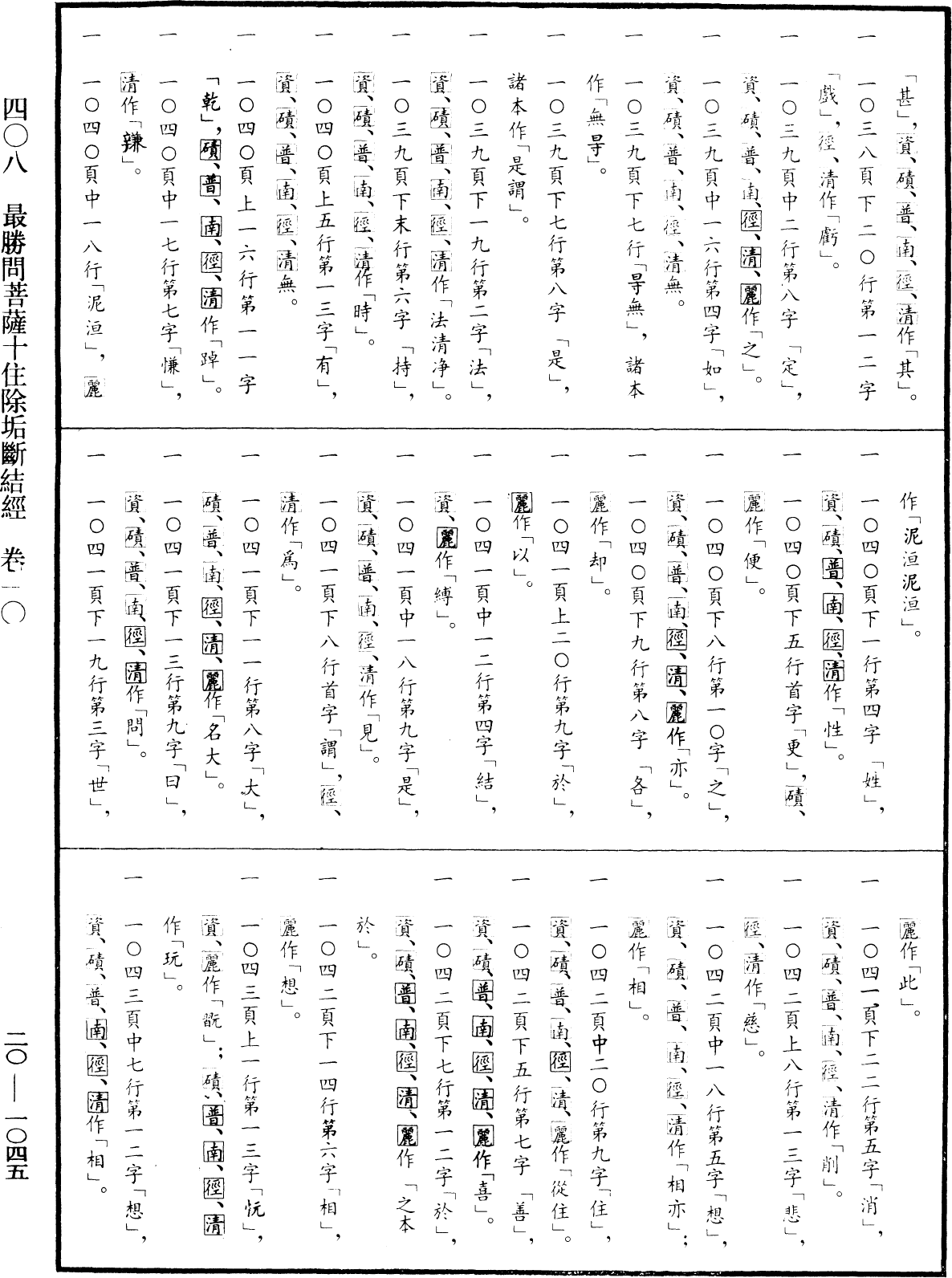 最勝問菩薩十住除垢斷結經《中華大藏經》_第20冊_第1045頁