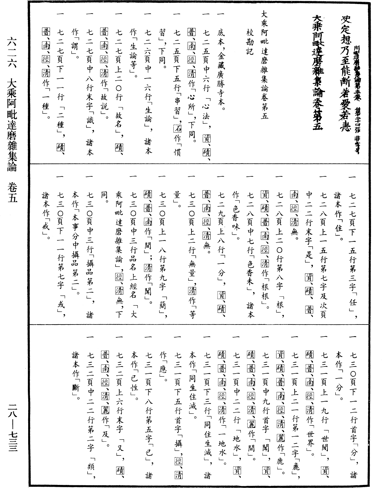 大乘阿毗達磨雜集論《中華大藏經》_第28冊_第0733頁