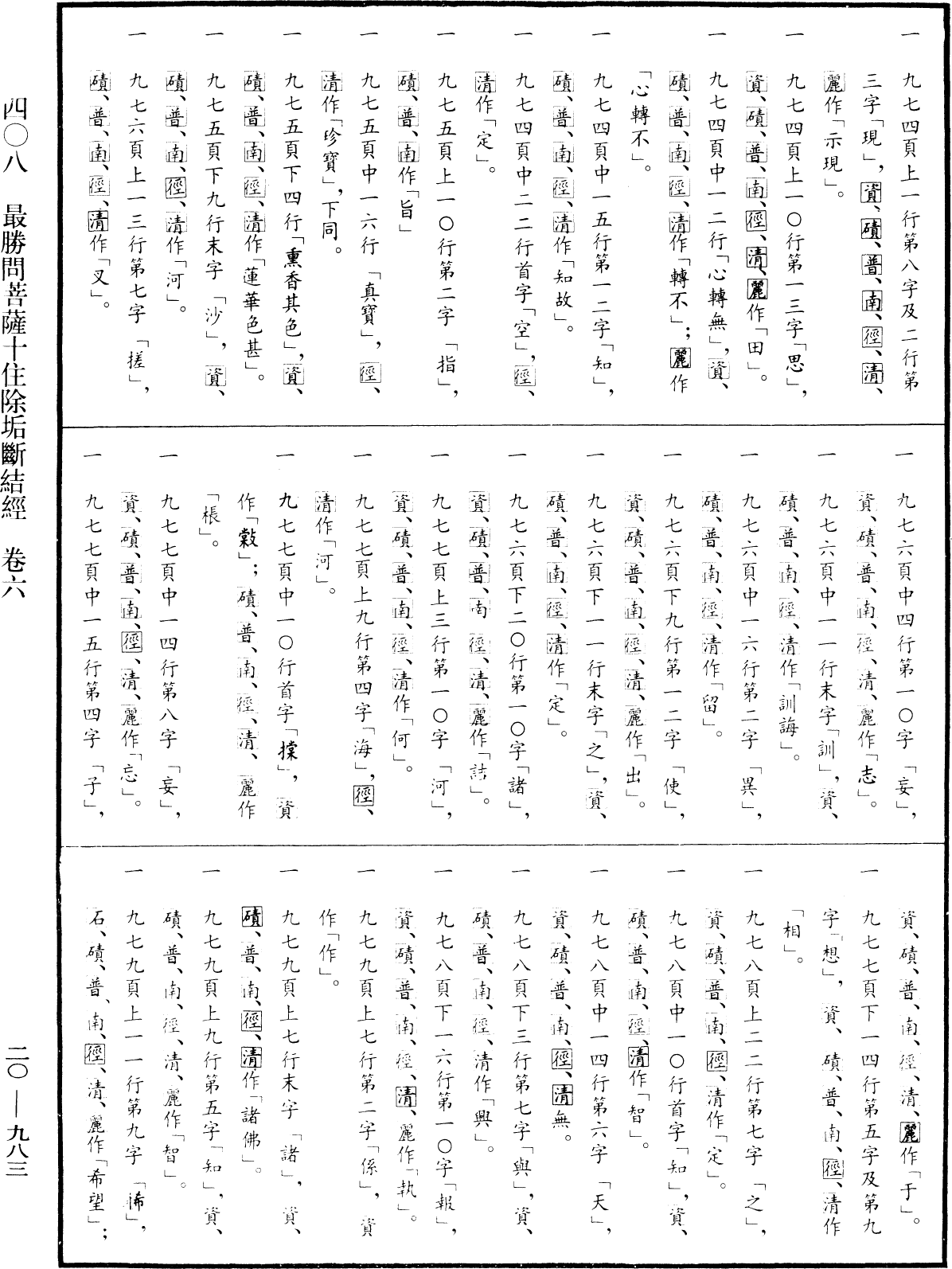 最勝問菩薩十住除垢斷結經《中華大藏經》_第20冊_第0983頁