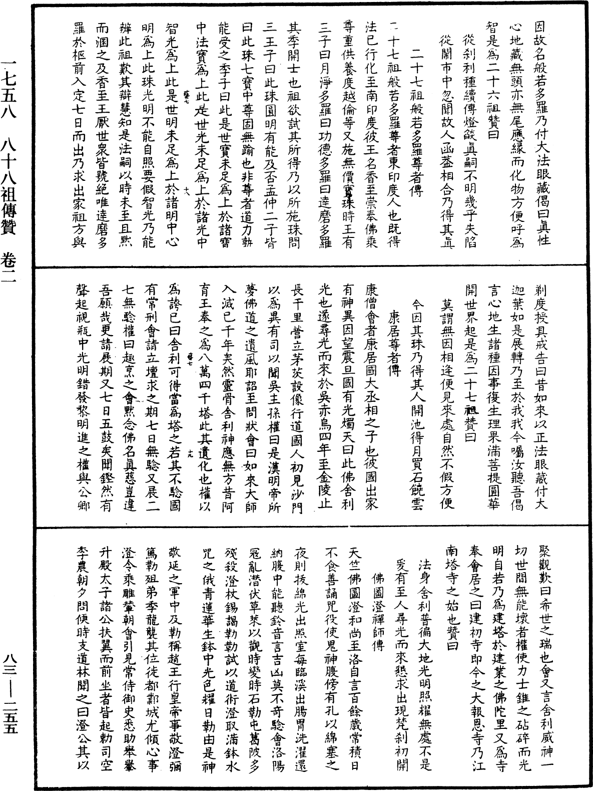 八十八祖傳贊《中華大藏經》_第83冊_第0255頁