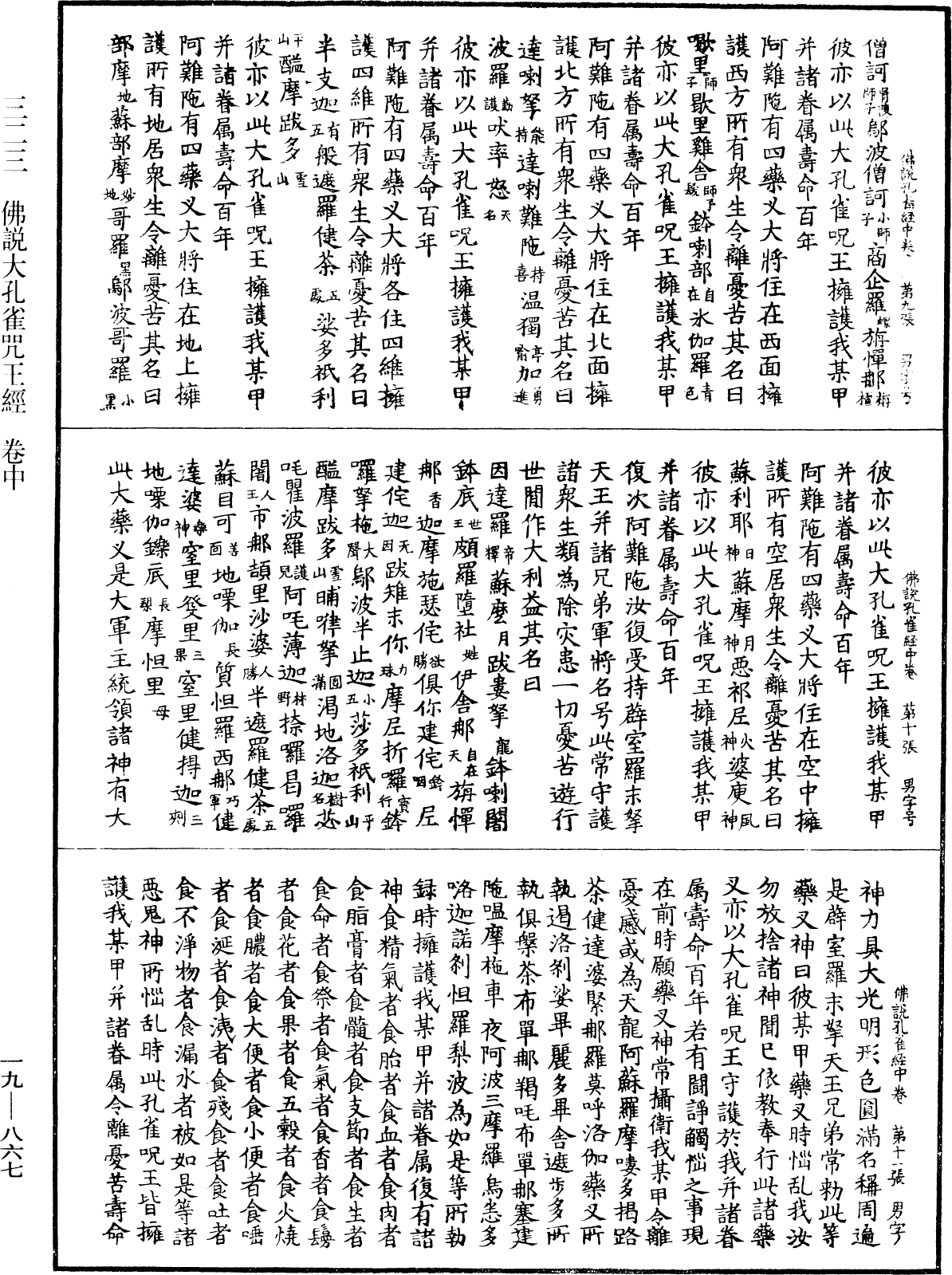 佛說大孔雀咒王經《中華大藏經》_第19冊_第867頁