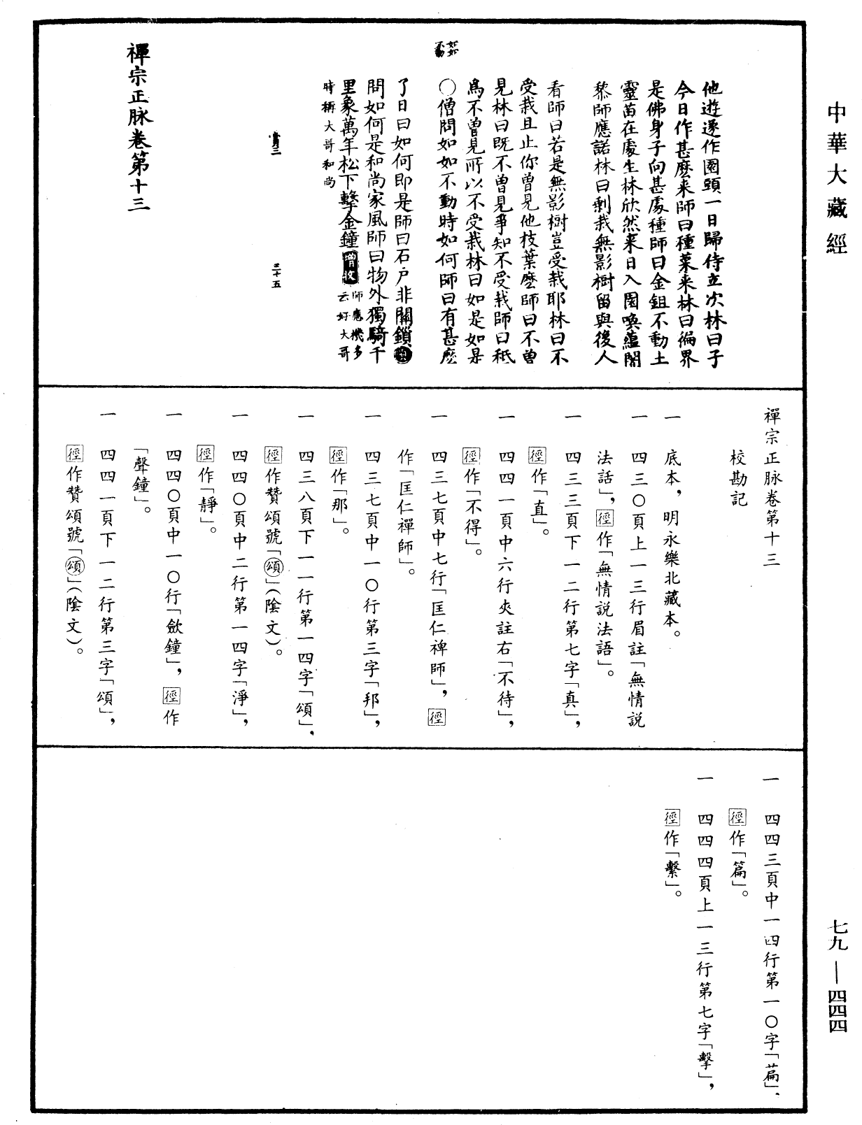 禪宗正脉《中華大藏經》_第79冊_第444頁