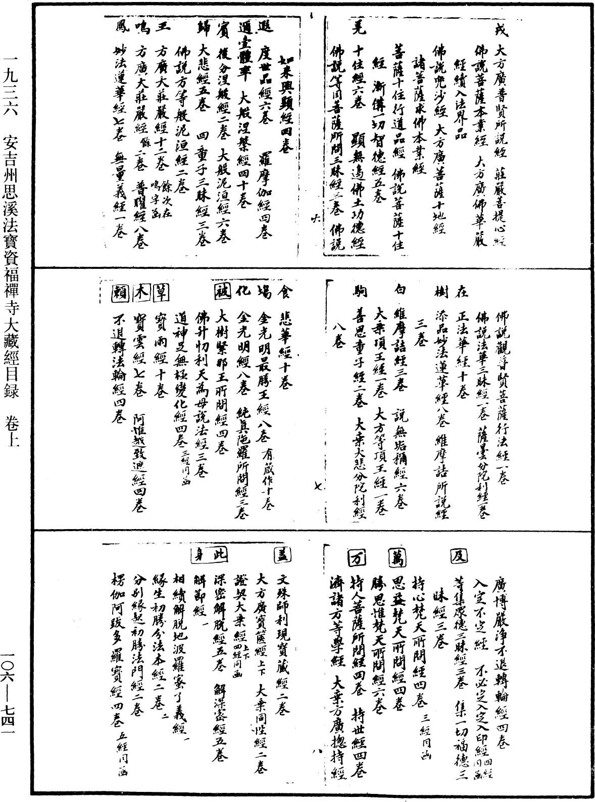 安吉州思溪法寶資福禪寺大藏經目錄《中華大藏經》_第106冊_第741頁