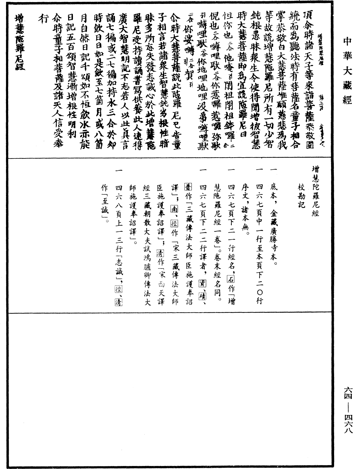 增慧陀羅尼經《中華大藏經》_第64冊_第0468頁