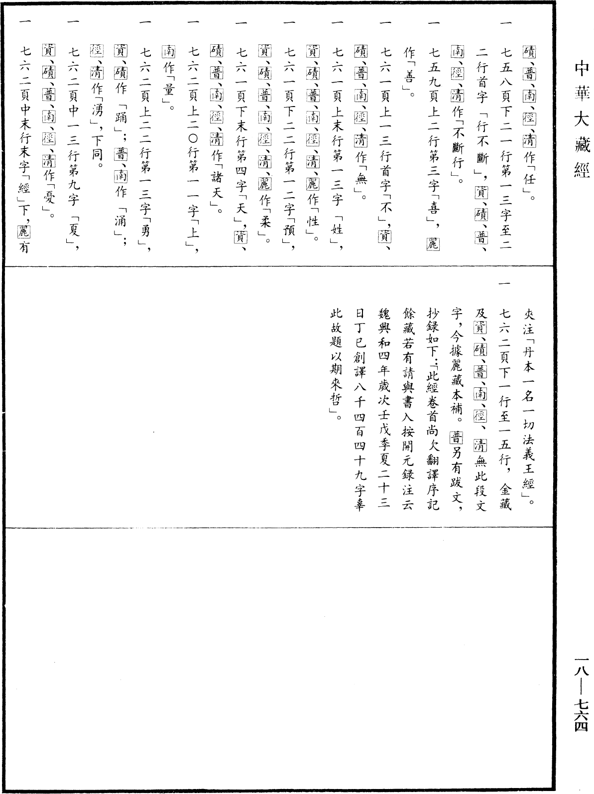 佛說一切法高王經《中華大藏經》_第18冊_第764頁