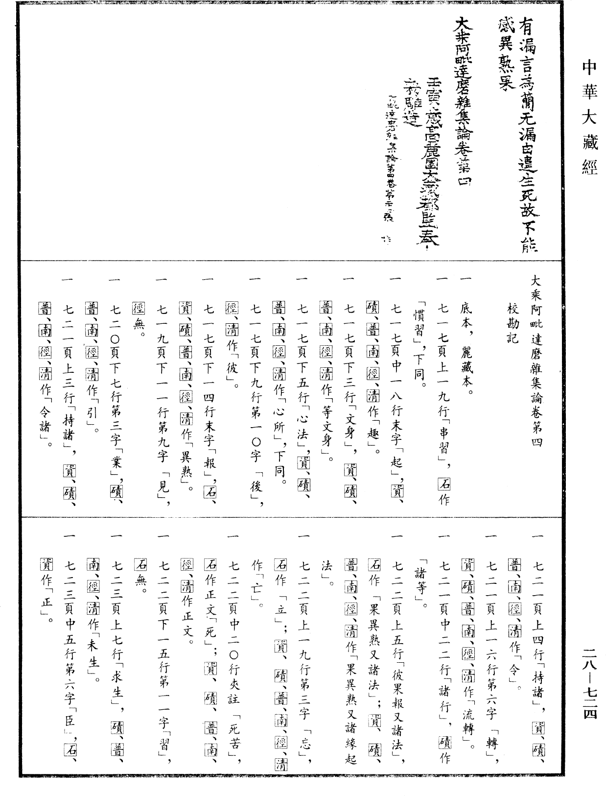 大乘阿毗達磨雜集論《中華大藏經》_第28冊_第0724頁