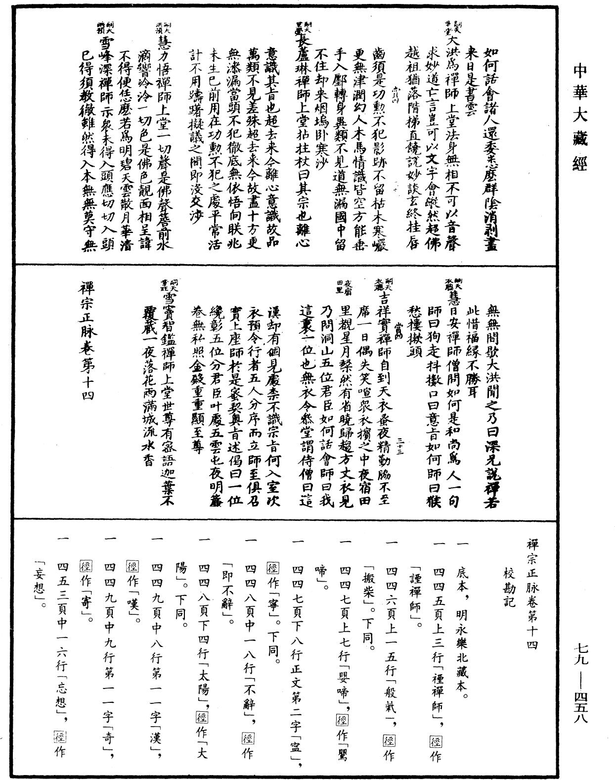 禪宗正脉《中華大藏經》_第79冊_第458頁