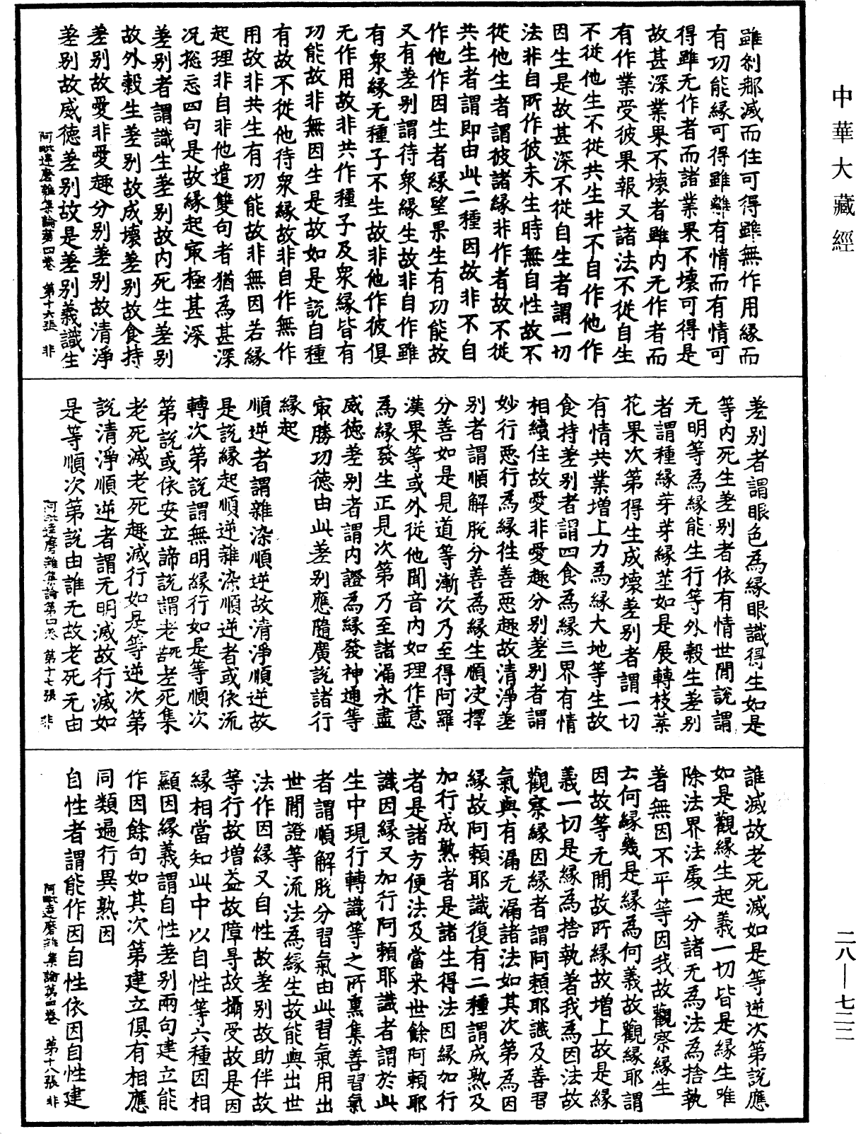 大乘阿毗達磨雜集論《中華大藏經》_第28冊_第0722頁