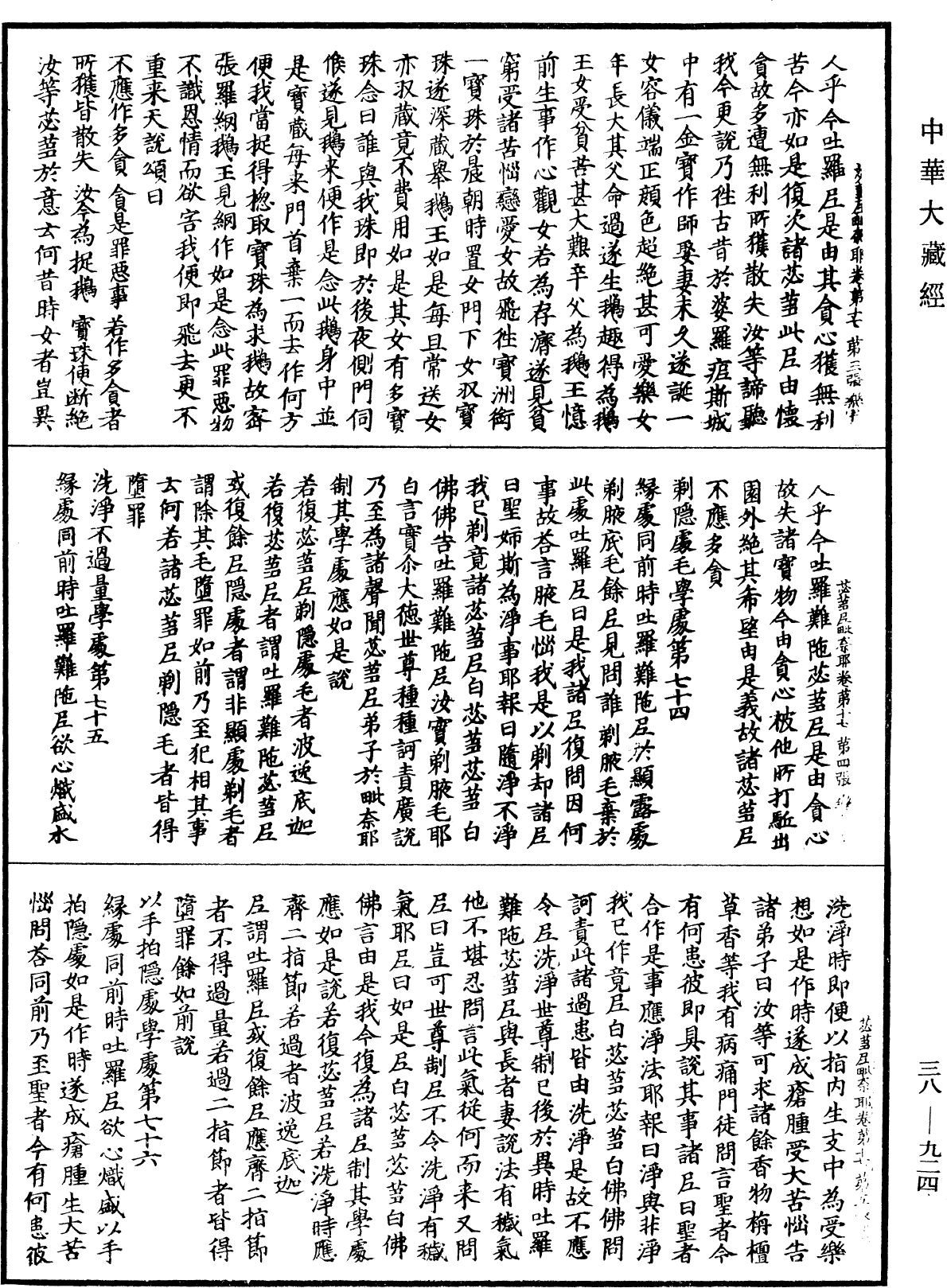 根本說一切有部苾蒭尼毗奈耶《中華大藏經》_第38冊_第924頁