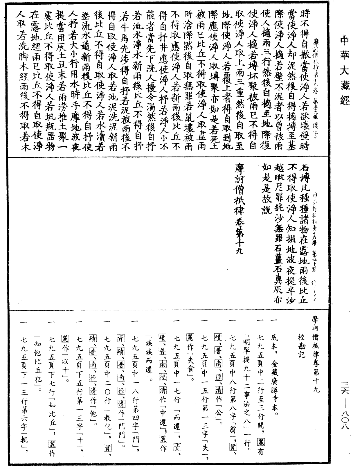 摩訶僧祇律《中華大藏經》_第36冊_第0808頁