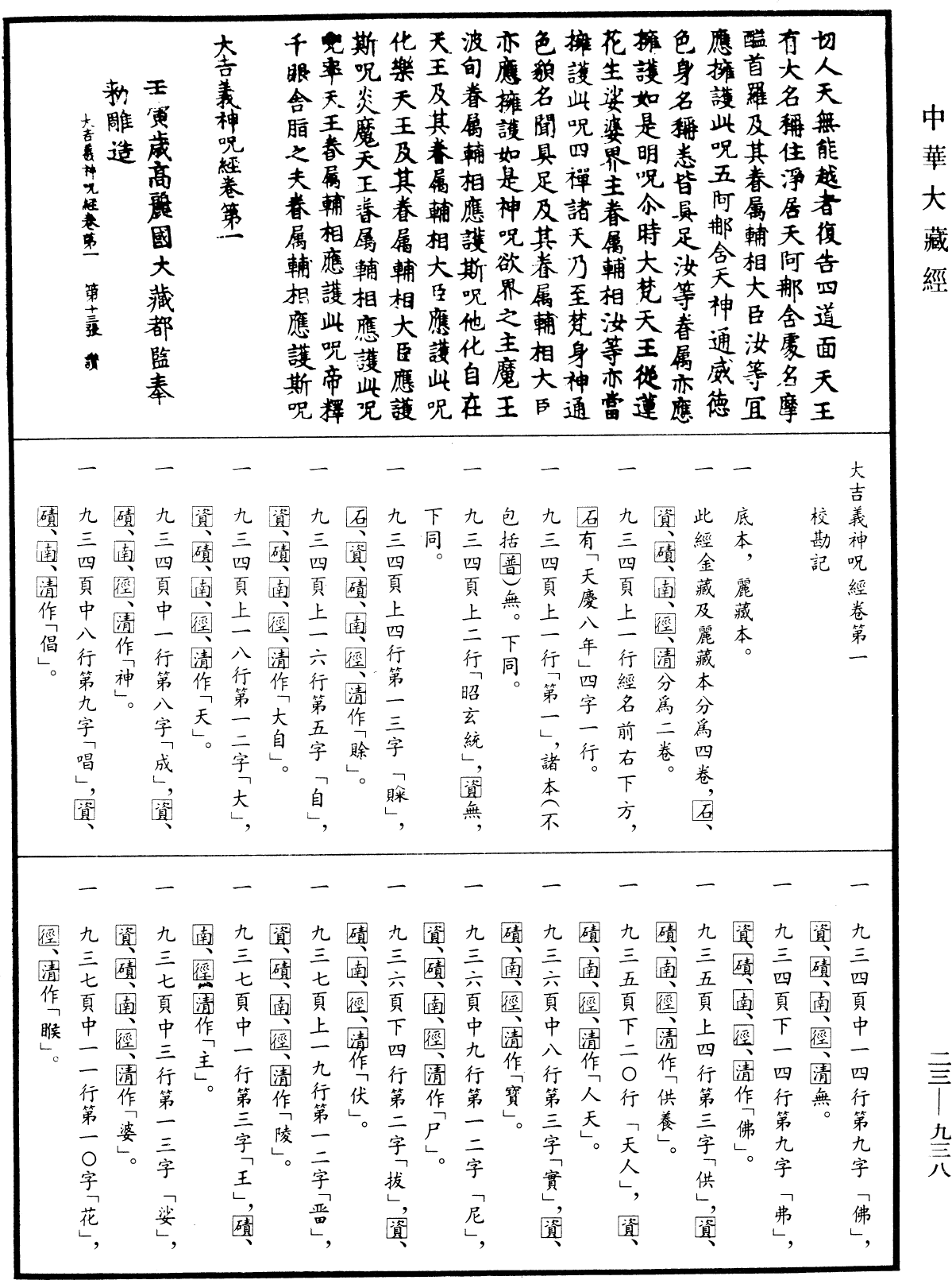 大吉義神咒經《中華大藏經》_第23冊_第938頁