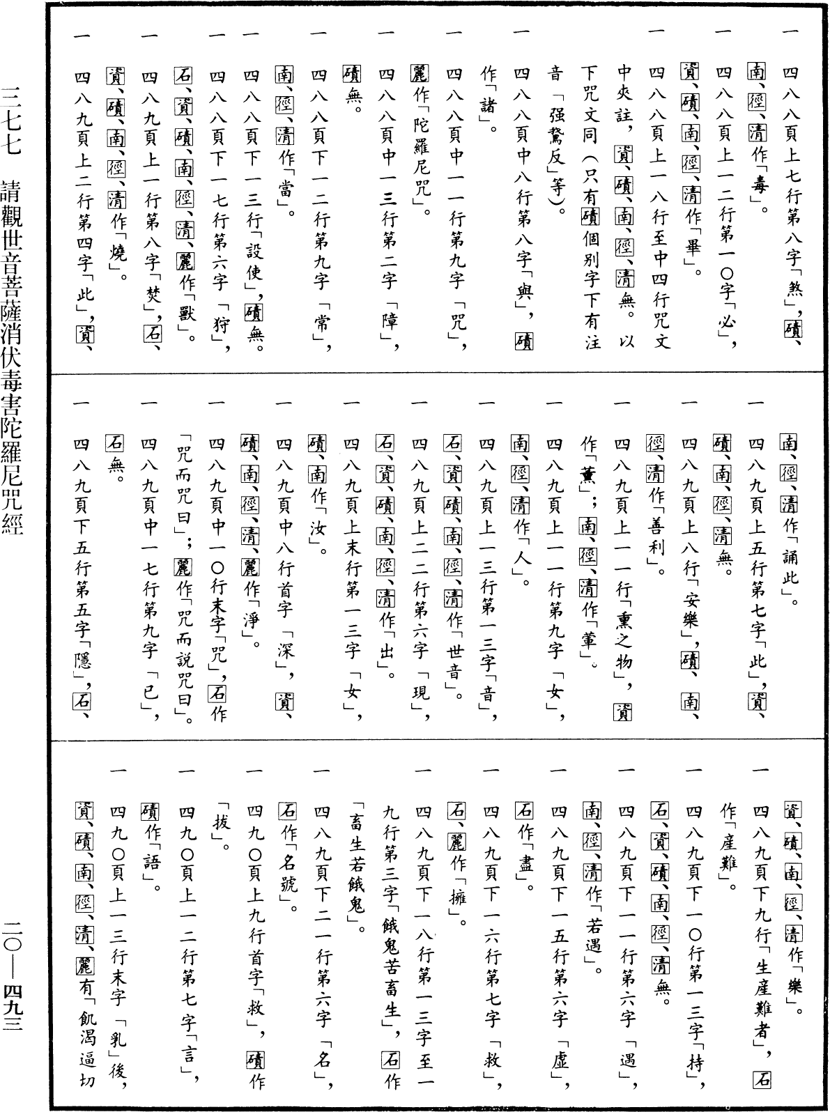 請觀世音菩薩消伏毒害陀羅尼咒經《中華大藏經》_第20冊_第0493頁