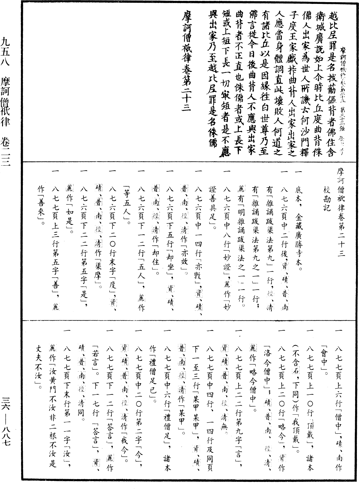 摩訶僧祇律《中華大藏經》_第36冊_第0887頁