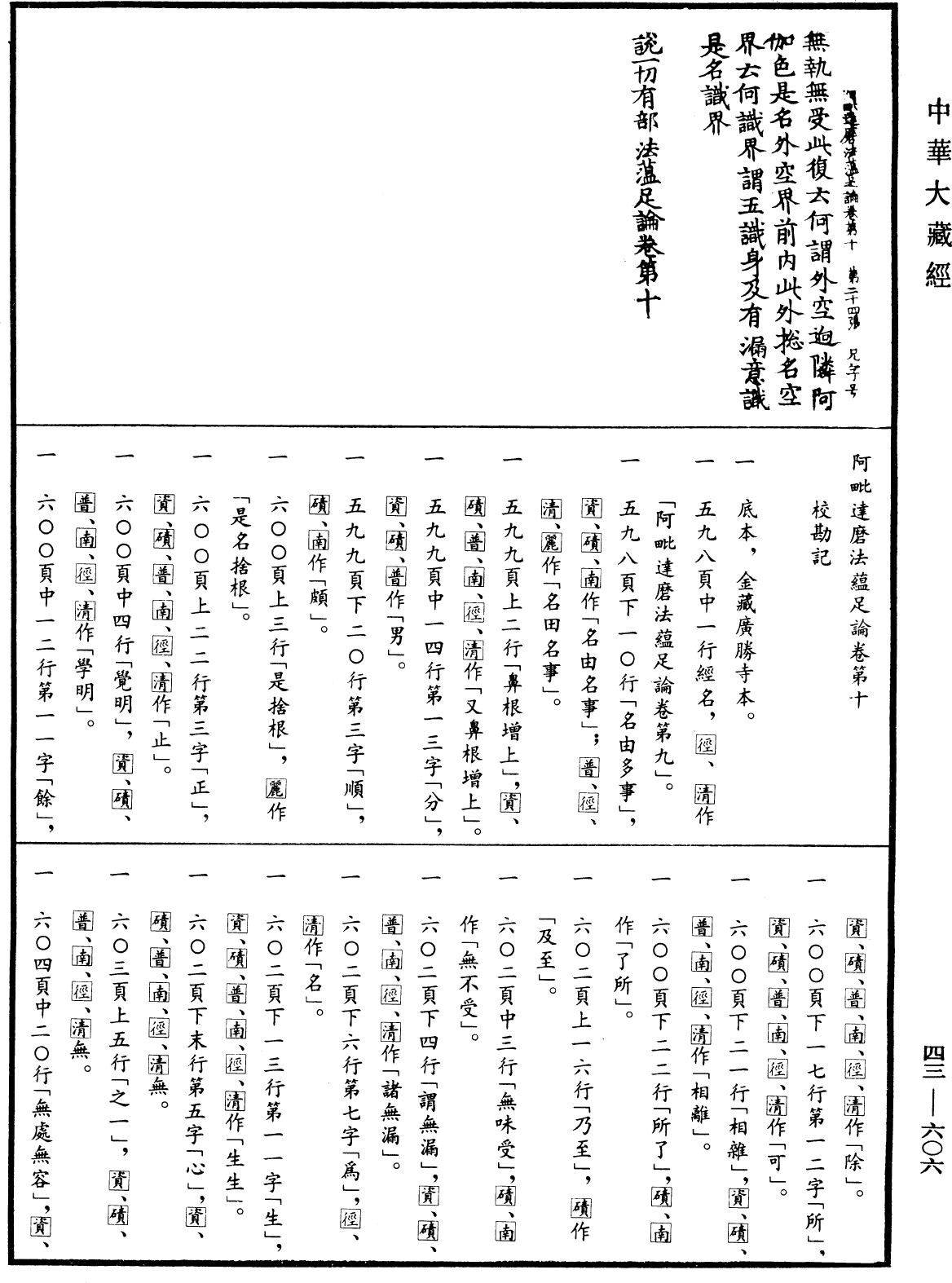 阿毗達磨法蘊足論《中華大藏經》_第43冊_第606頁