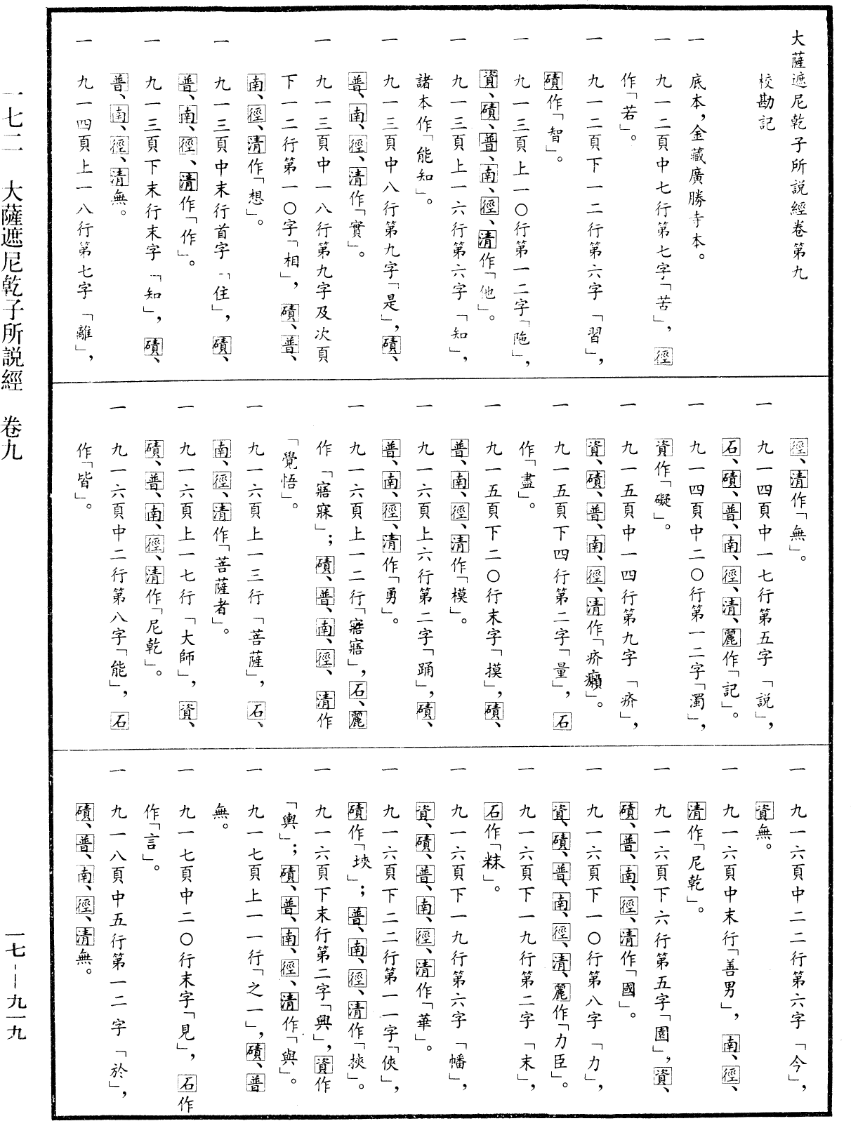 大薩遮尼乾子所說經《中華大藏經》_第17冊_第919頁