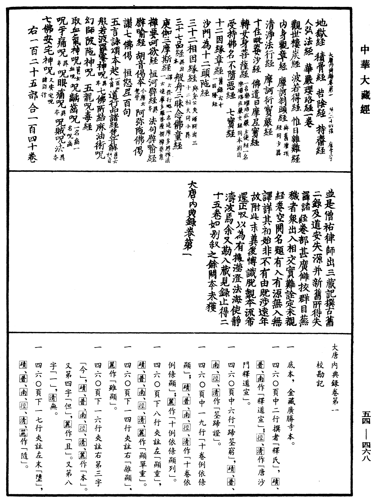 大唐内典录《中华大藏经》_第54册_第468页