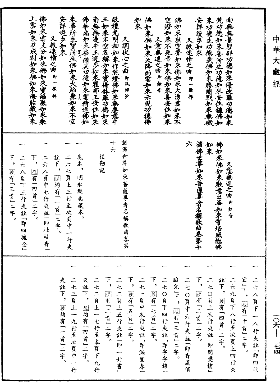 諸佛世尊如來菩薩尊者名稱歌曲《中華大藏經》_第106冊_第274頁