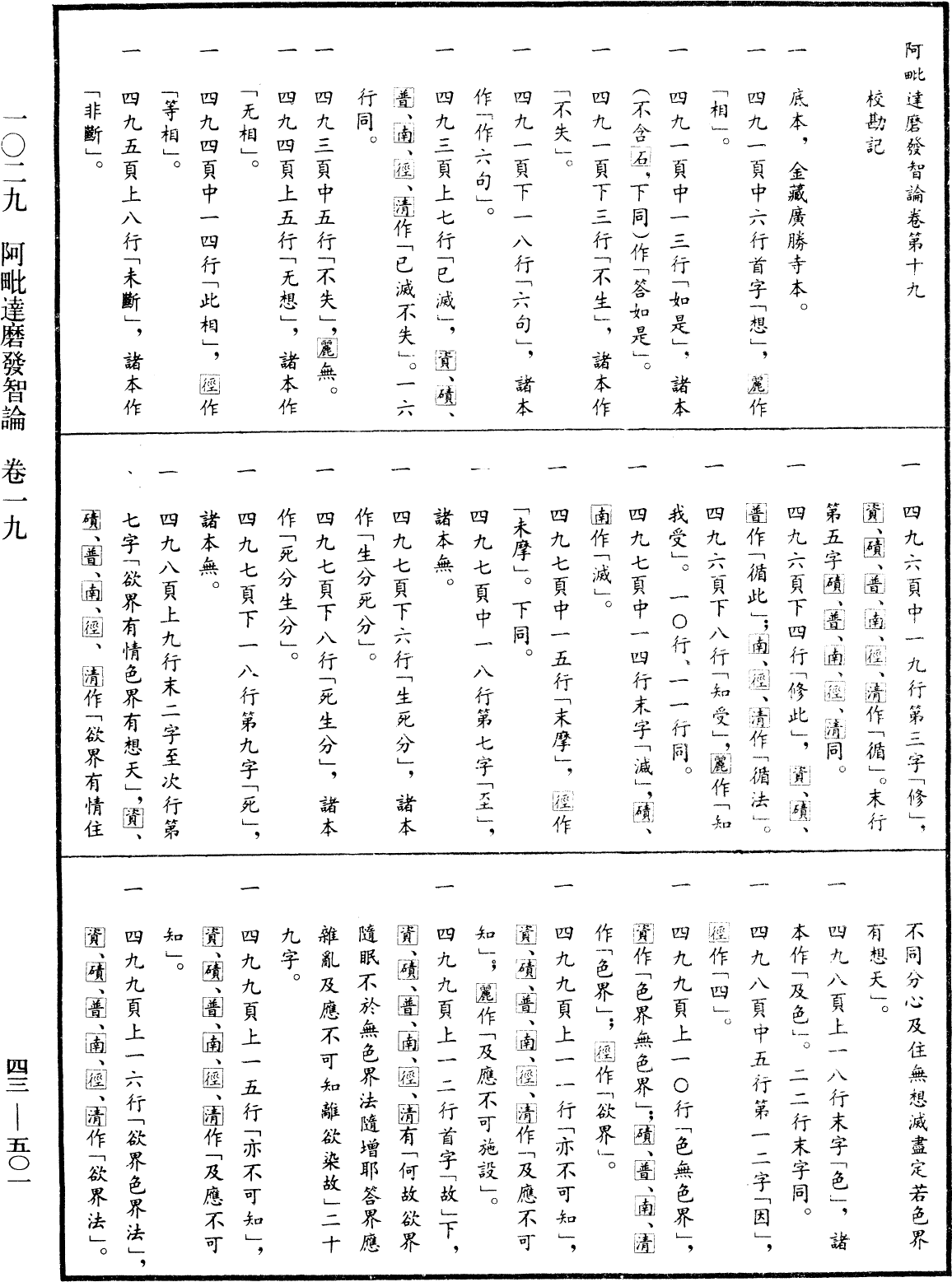 阿毗達磨發智論《中華大藏經》_第43冊_第501頁