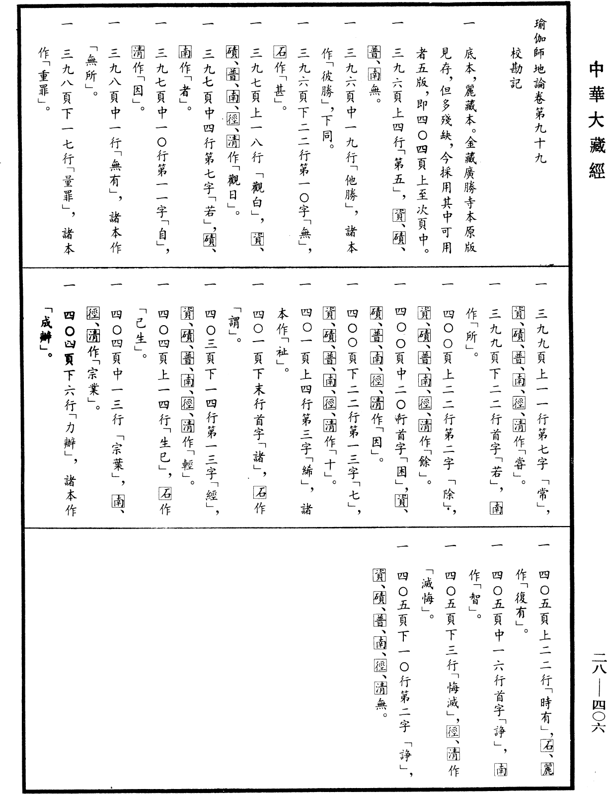 瑜伽師地論《中華大藏經》_第28冊_第0406頁99