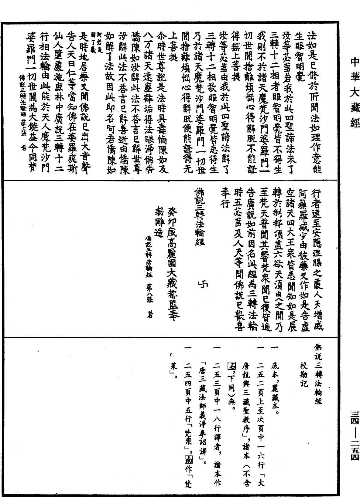 佛說三轉法輪經《中華大藏經》_第34冊_第0254頁