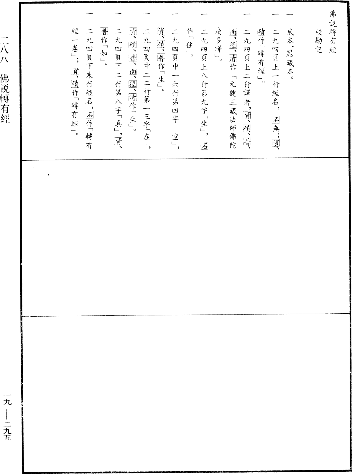 佛說轉有經《中華大藏經》_第19冊_第295頁