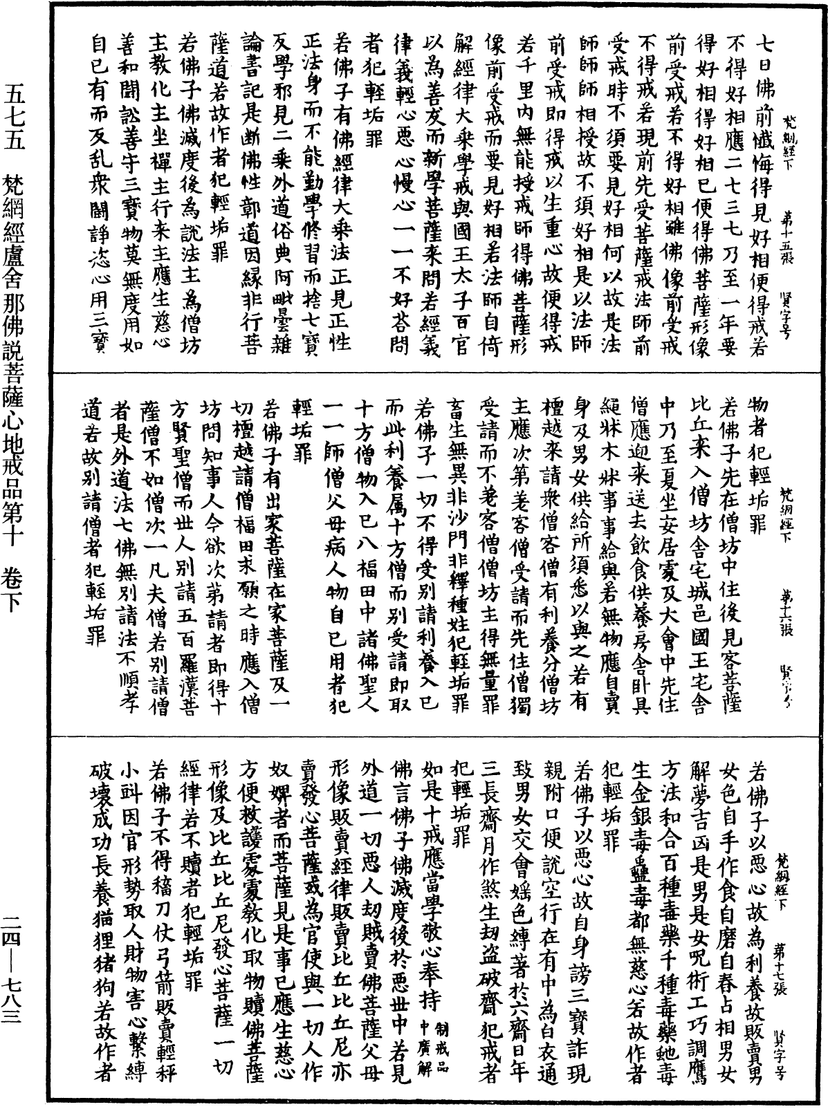 梵網經盧舍那佛說菩薩心地戒品第十《中華大藏經》_第24冊_第783頁