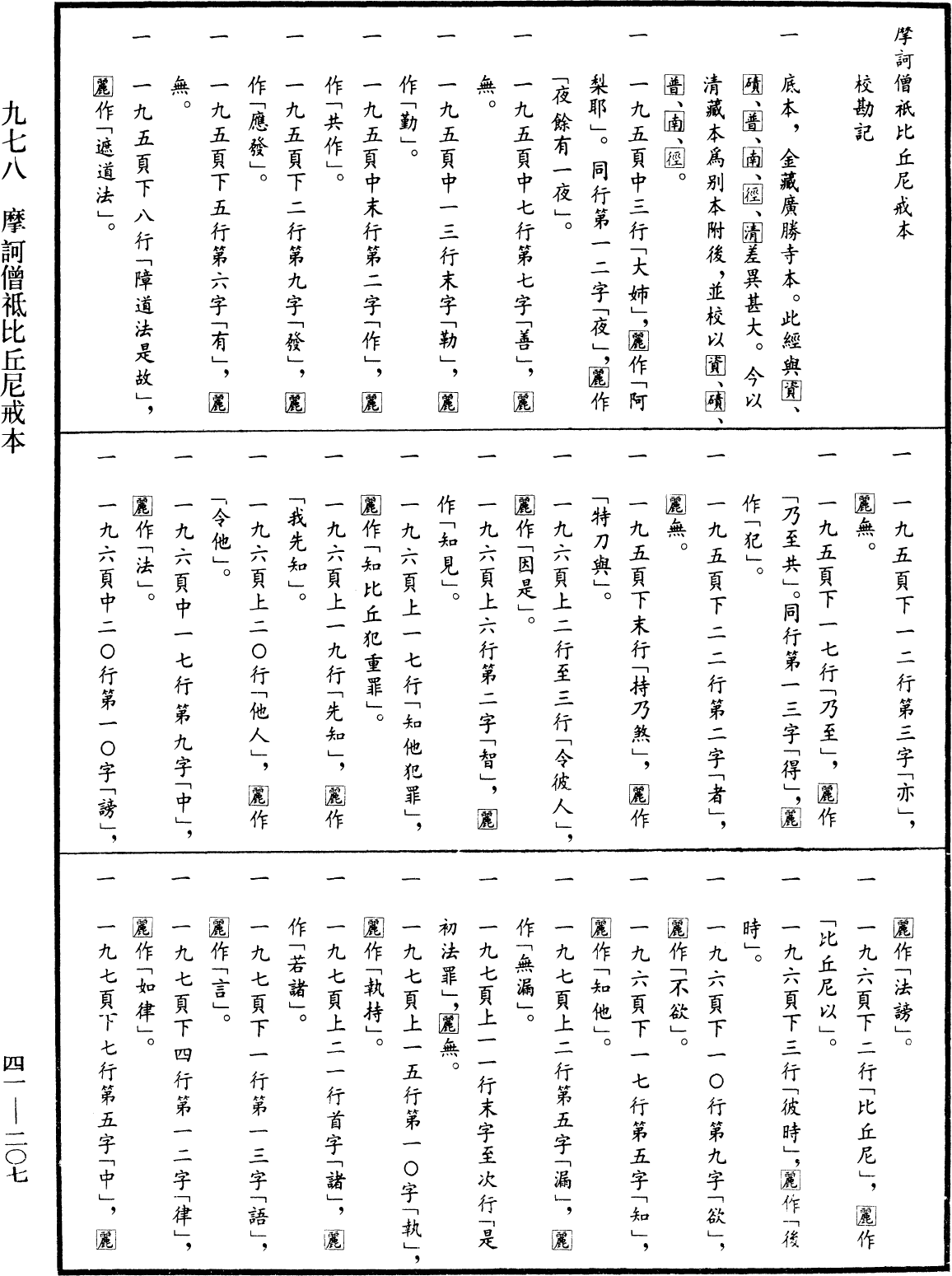 摩訶僧祇比丘尼戒本《中華大藏經》_第41冊_第207頁