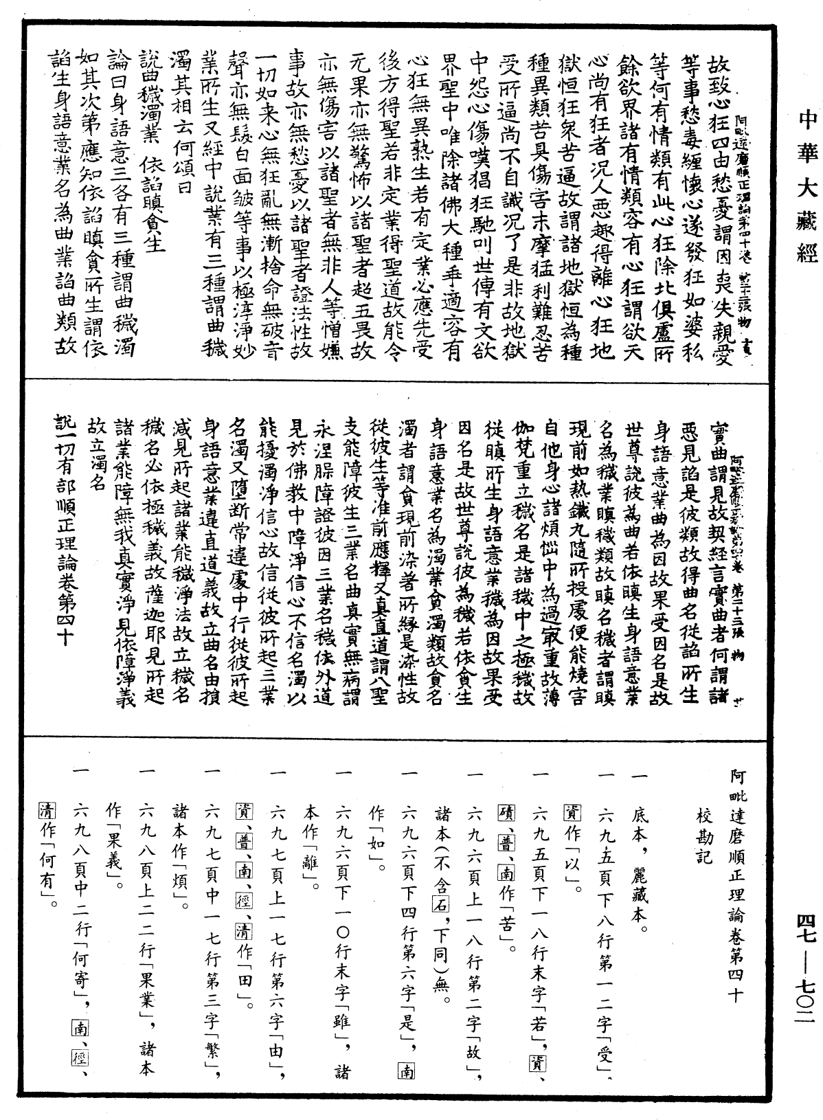 阿毗达磨顺正理论《中华大藏经》_第47册_第702页