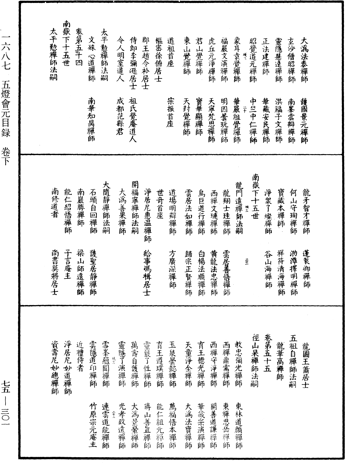 五燈會元目錄《中華大藏經》_第75冊_第301頁