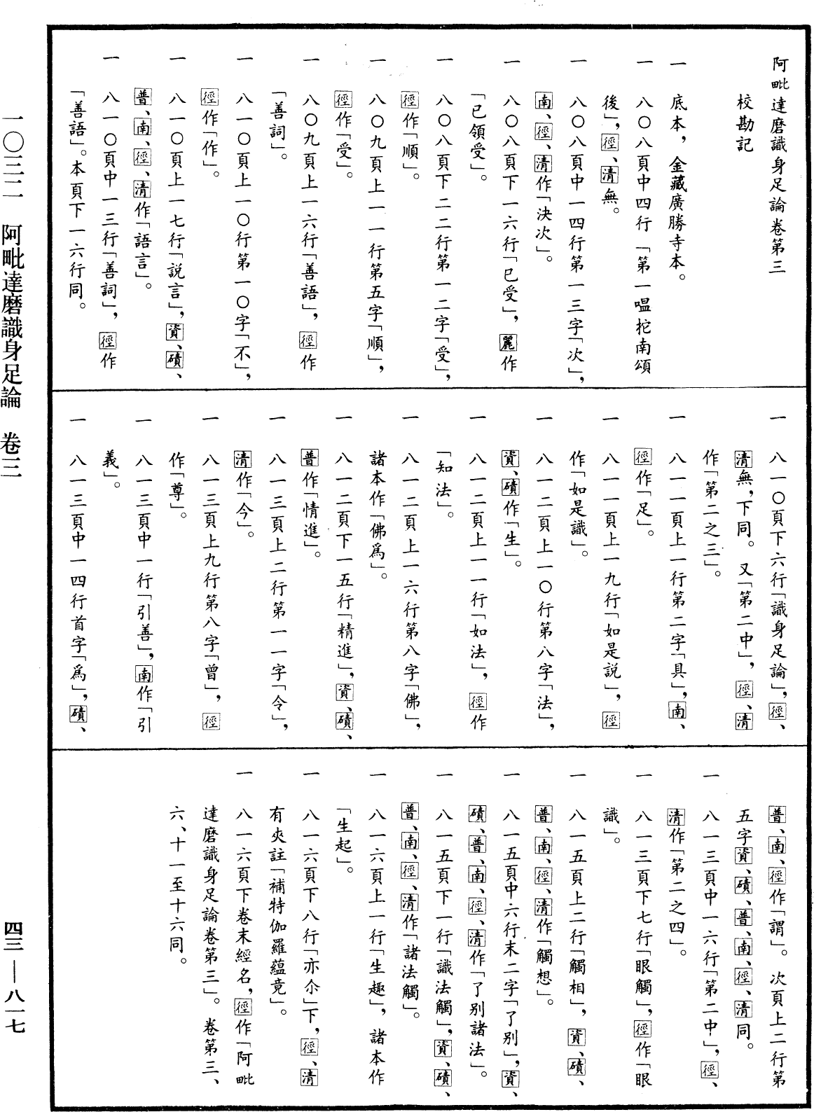 阿毗達磨識身足論《中華大藏經》_第43冊_第817頁3