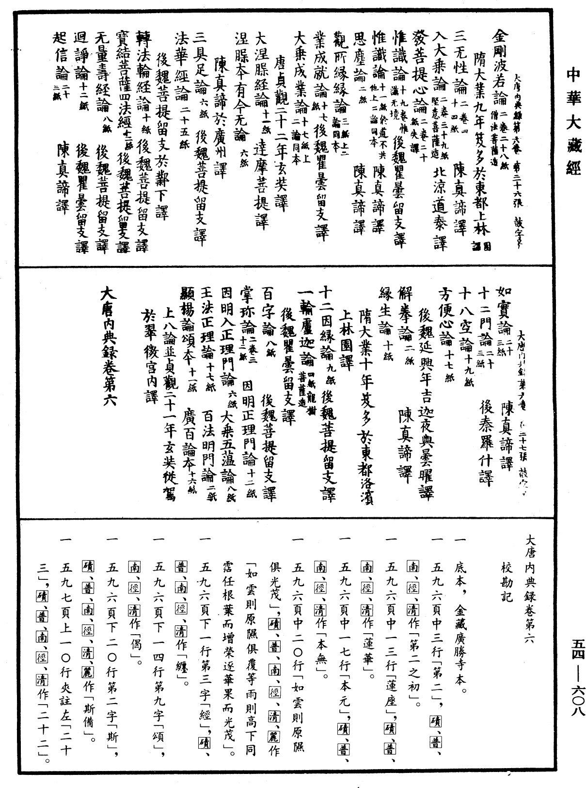 大唐内典录《中华大藏经》_第54册_第608页