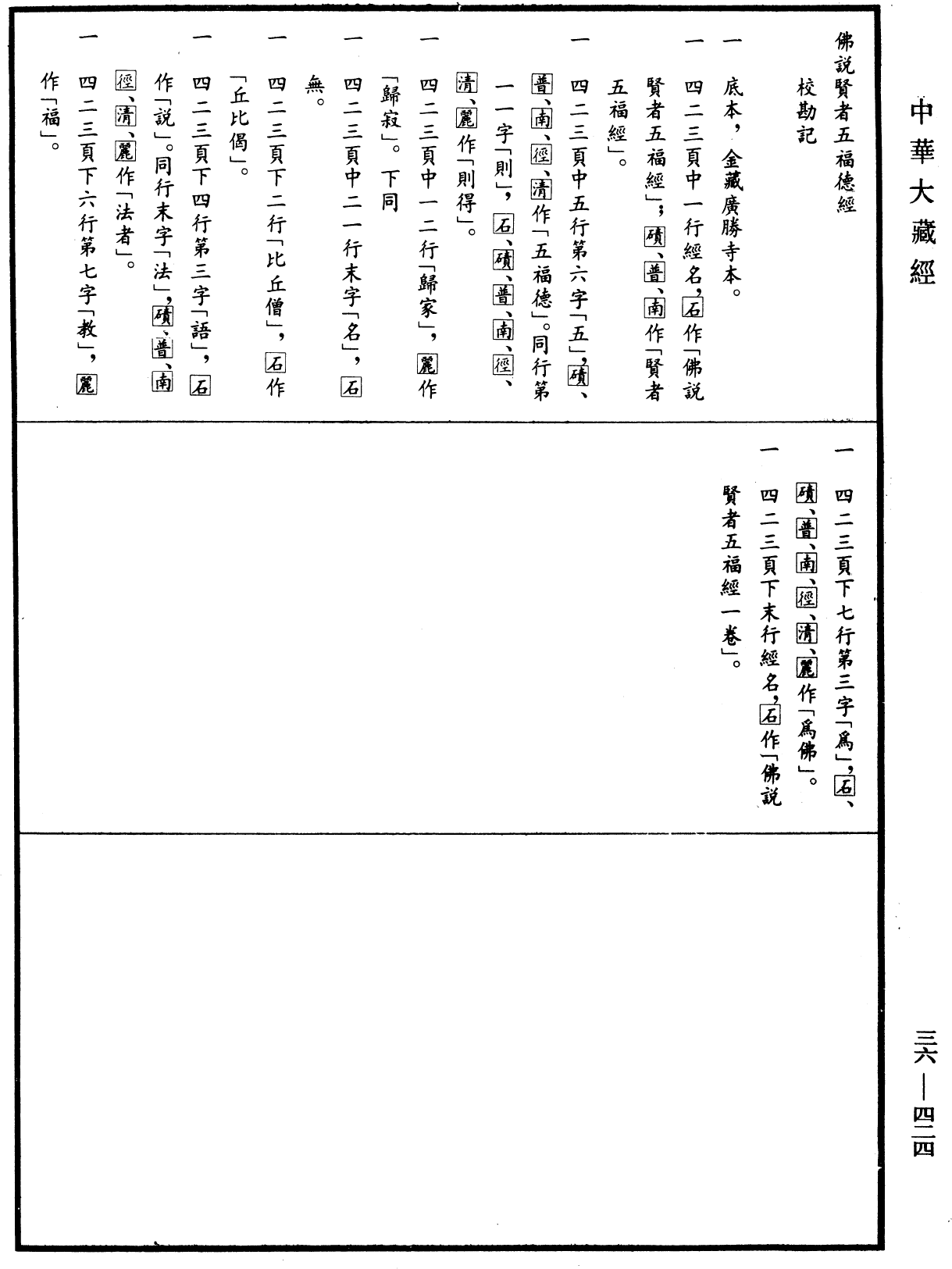 佛說賢者五福德經《中華大藏經》_第36冊_第0424頁