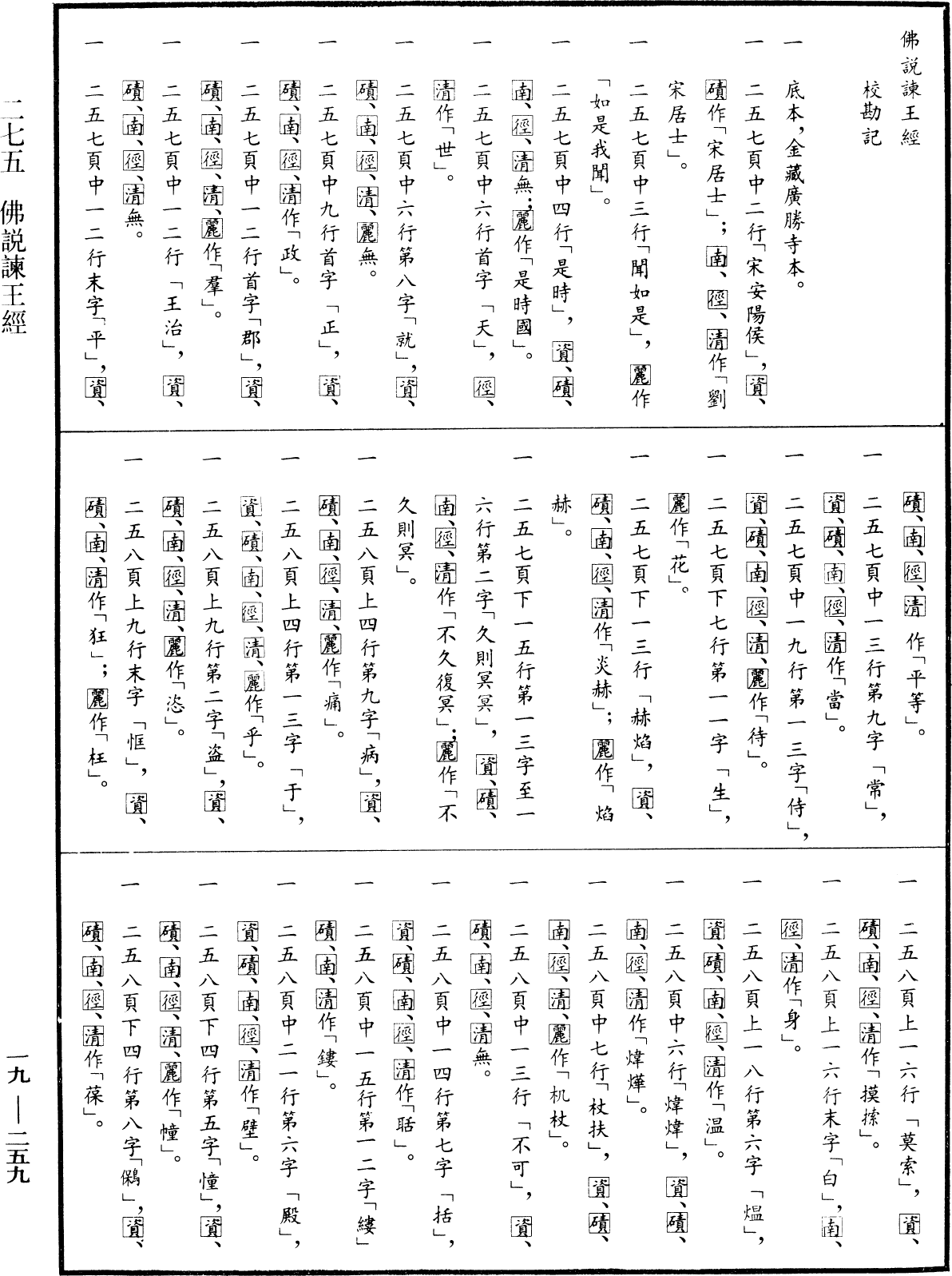 佛說諫王經《中華大藏經》_第19冊_第259頁