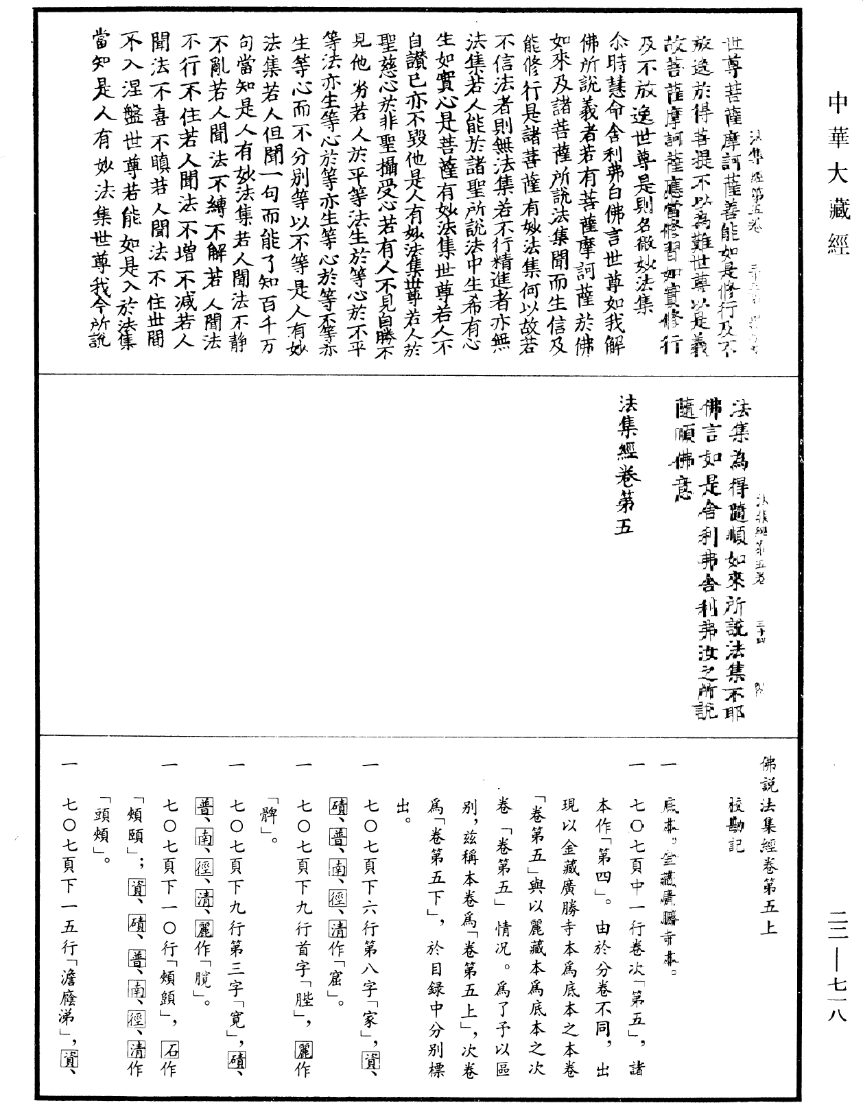 佛說法集經《中華大藏經》_第22冊_第718頁