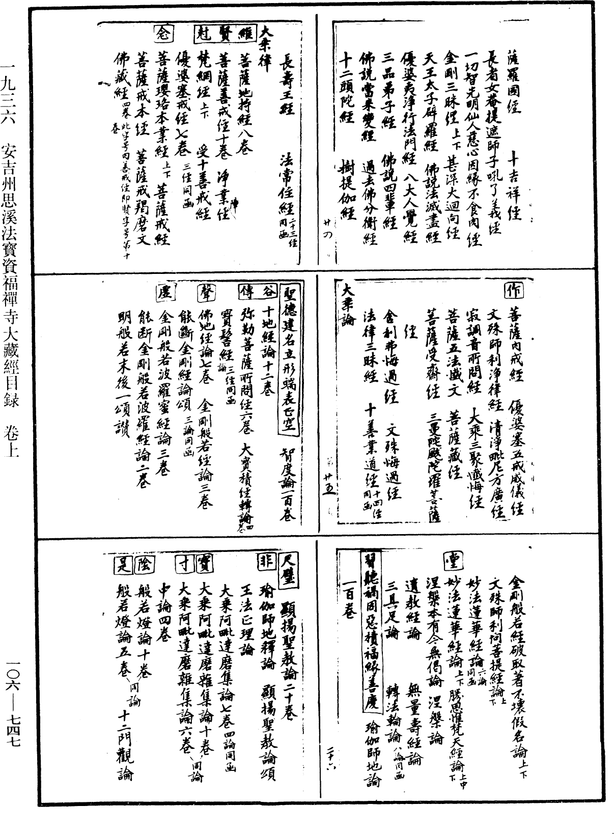 安吉州思溪法寶資福禪寺大藏經目錄《中華大藏經》_第106冊_第747頁