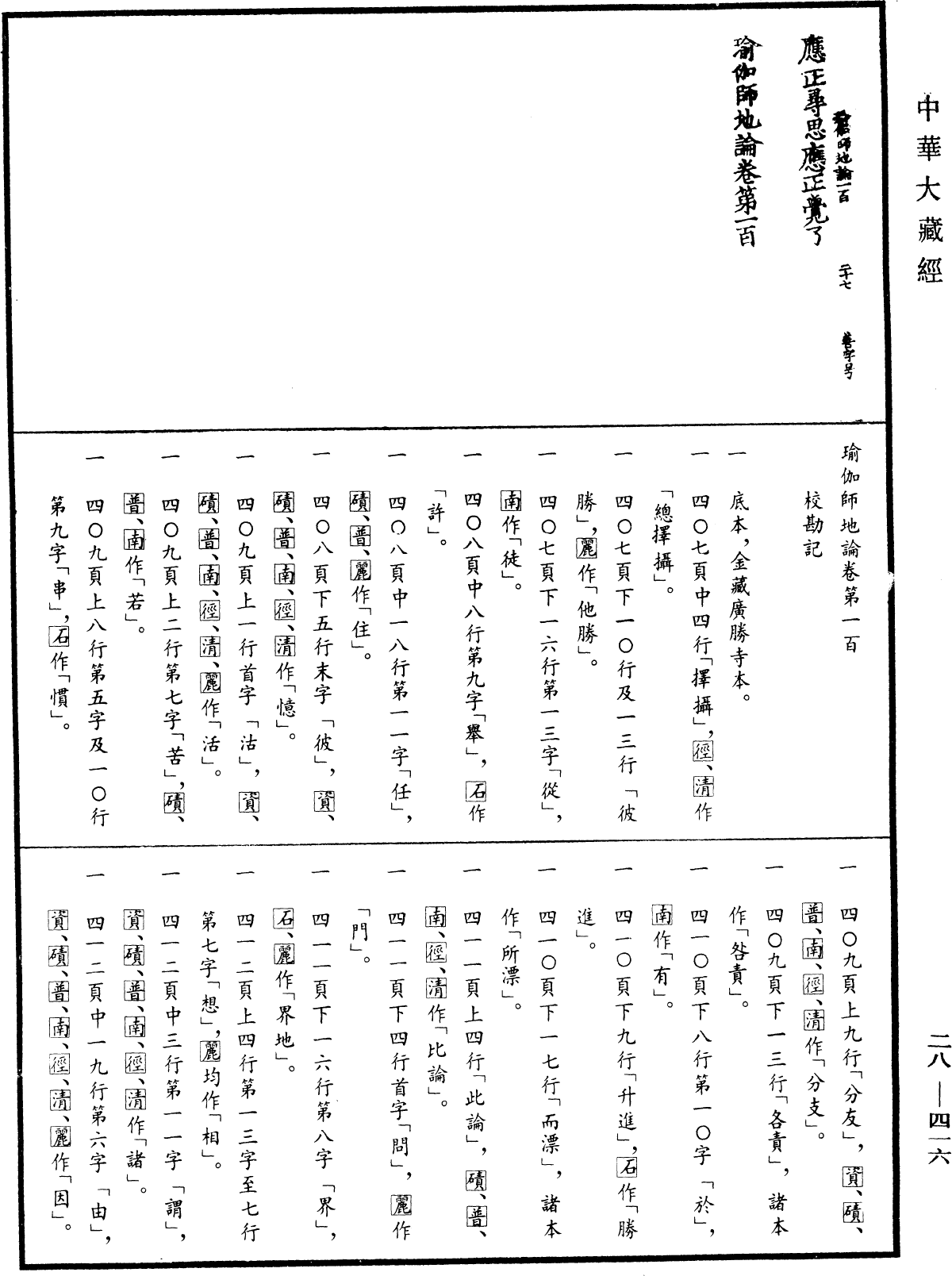 瑜伽師地論《中華大藏經》_第28冊_第0416頁