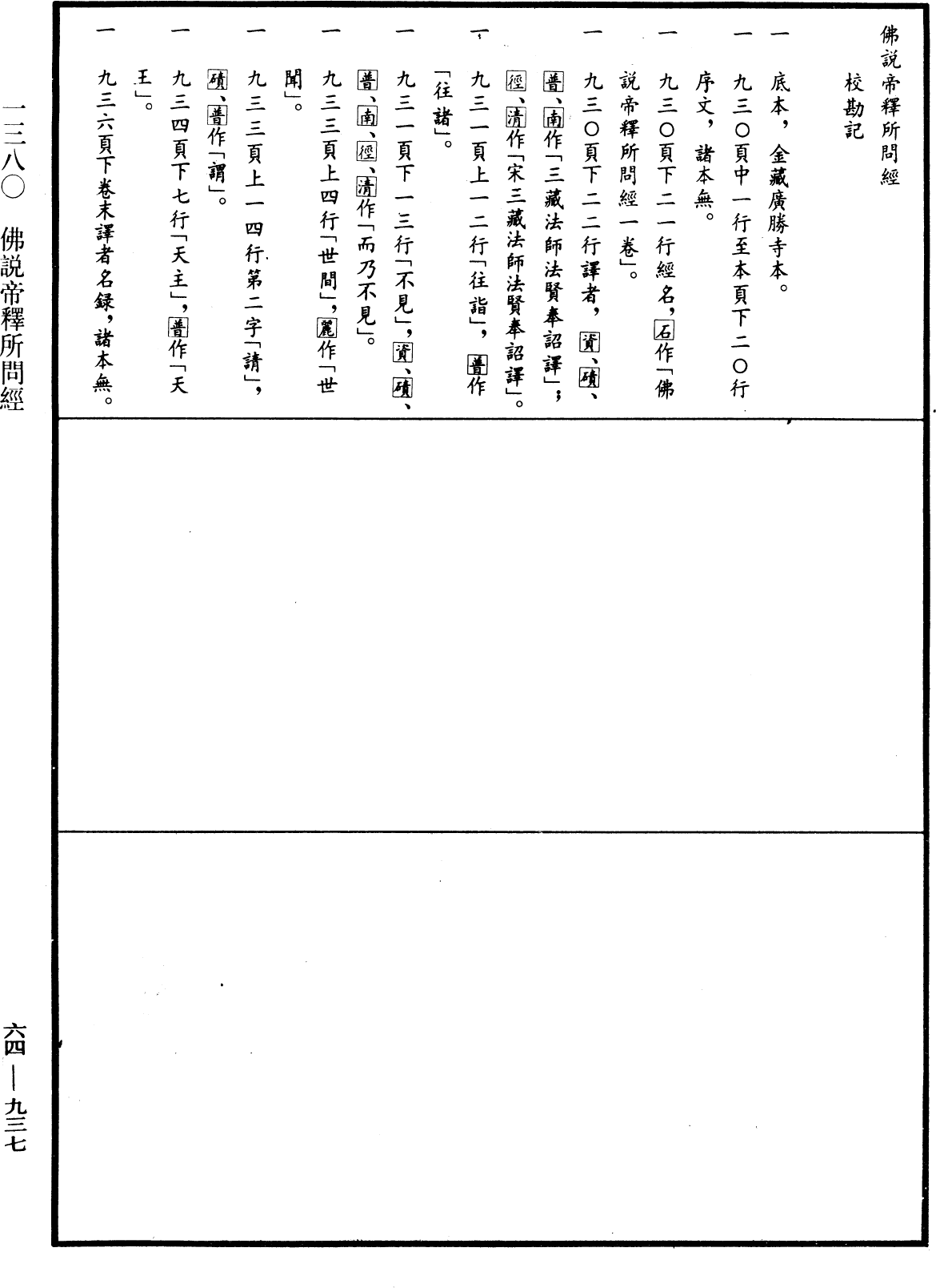 佛說帝釋所問經《中華大藏經》_第64冊_第0937頁