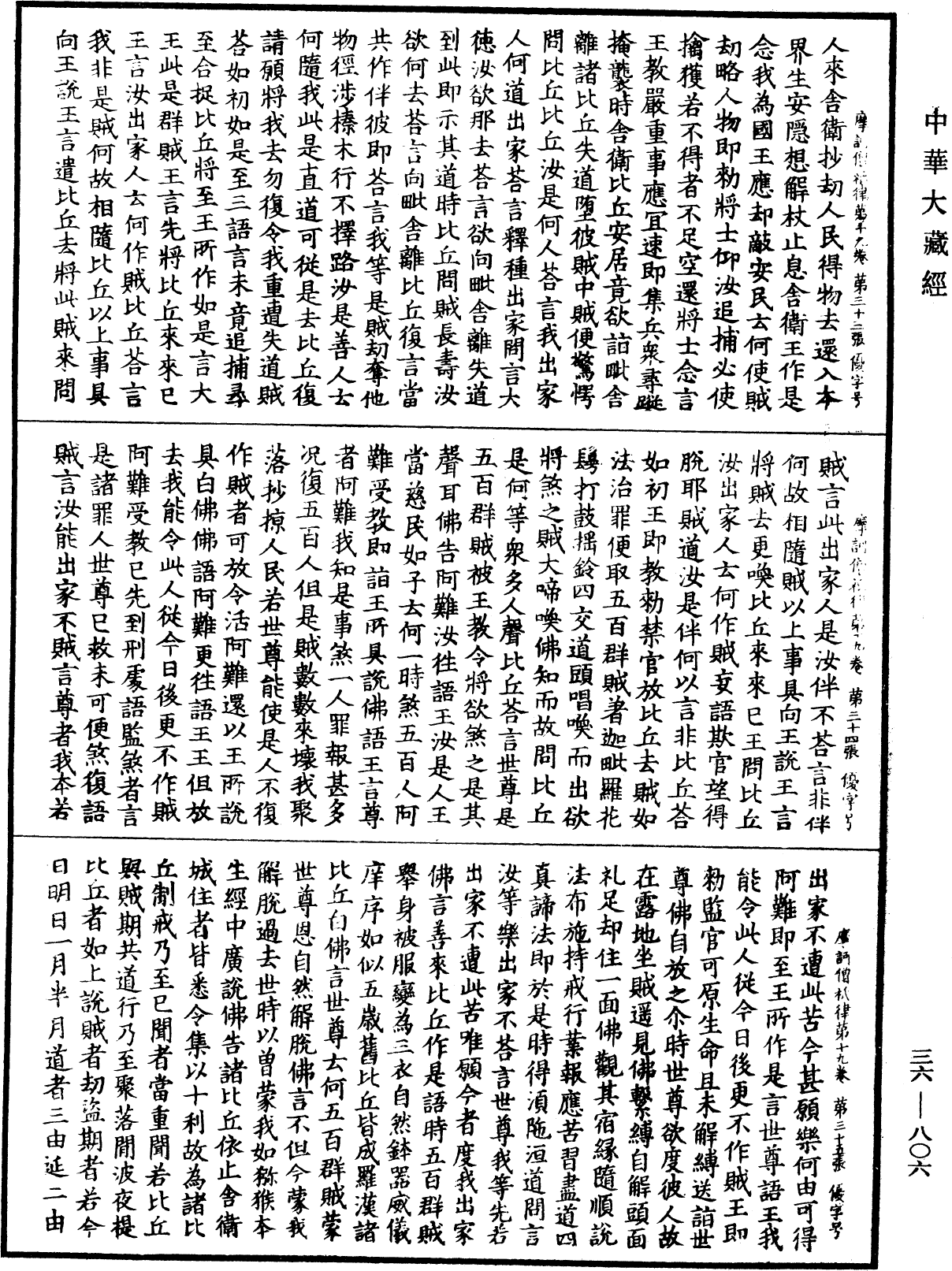 摩訶僧祇律《中華大藏經》_第36冊_第0806頁