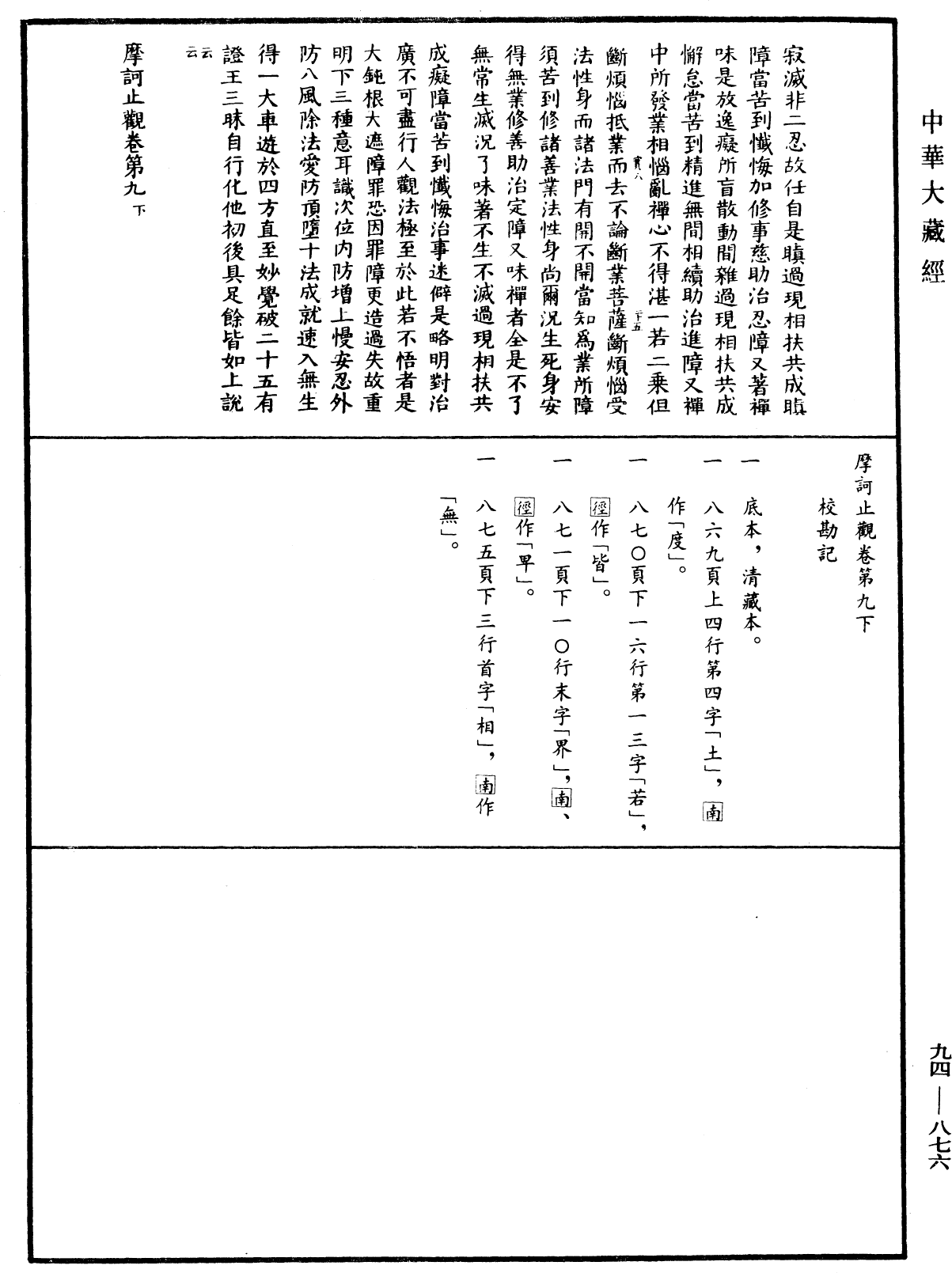 摩訶止觀《中華大藏經》_第94冊_第876頁