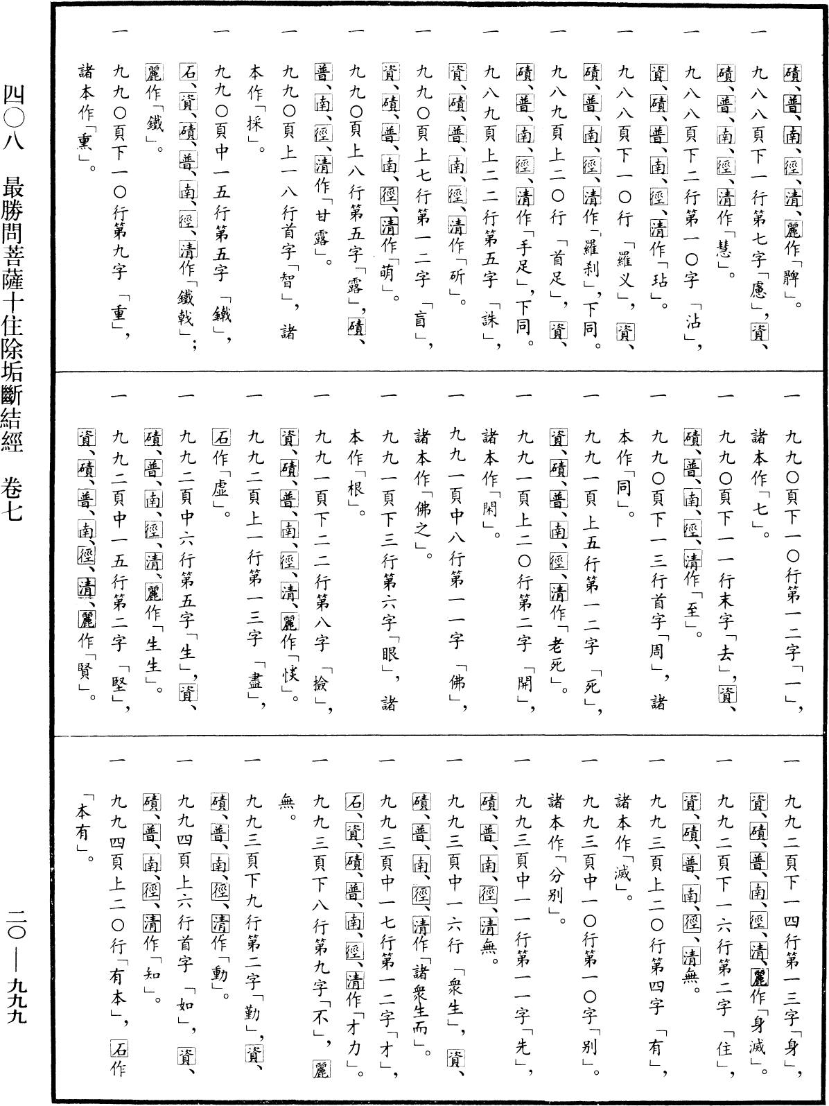 最勝問菩薩十住除垢斷結經《中華大藏經》_第20冊_第0999頁