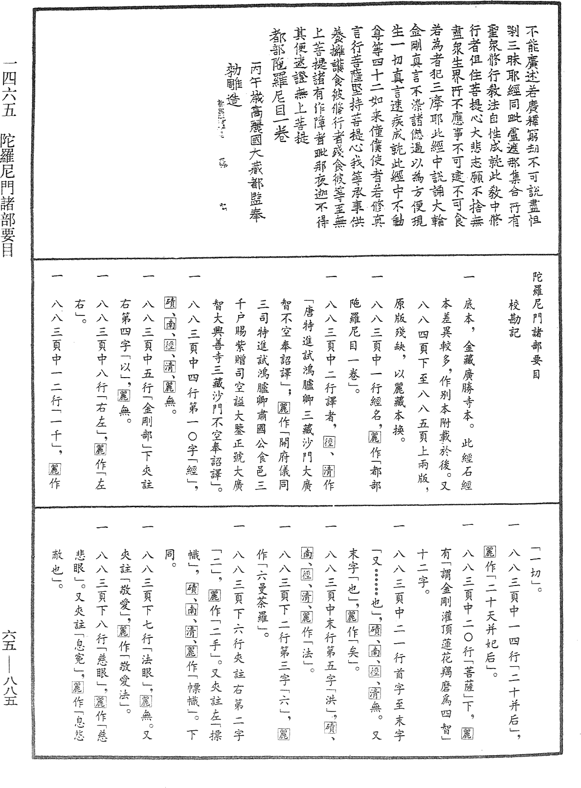 陀羅尼門諸部要目《中華大藏經》_第65冊_第0885頁