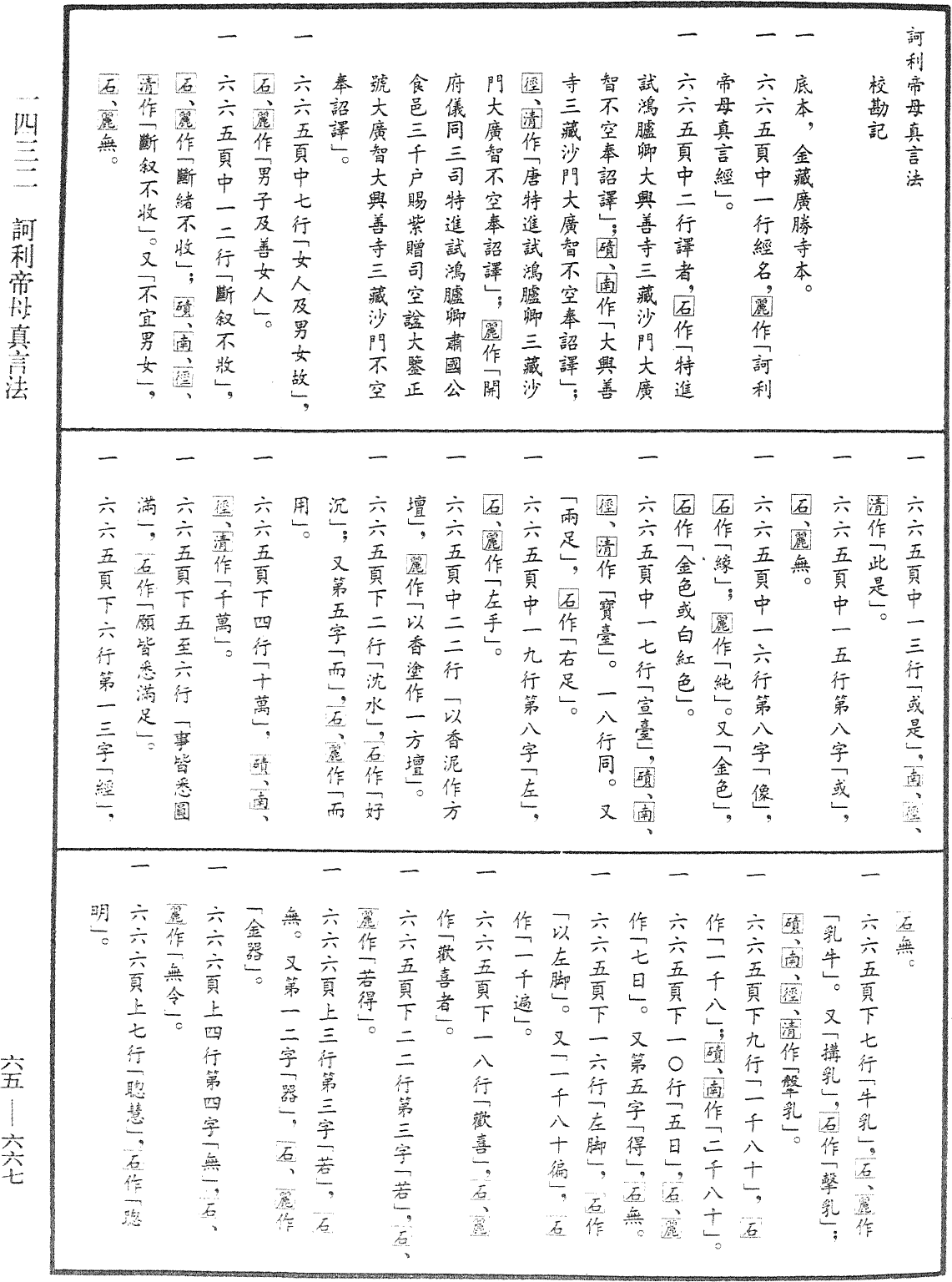 訶利帝母真言法《中華大藏經》_第65冊_第0667頁