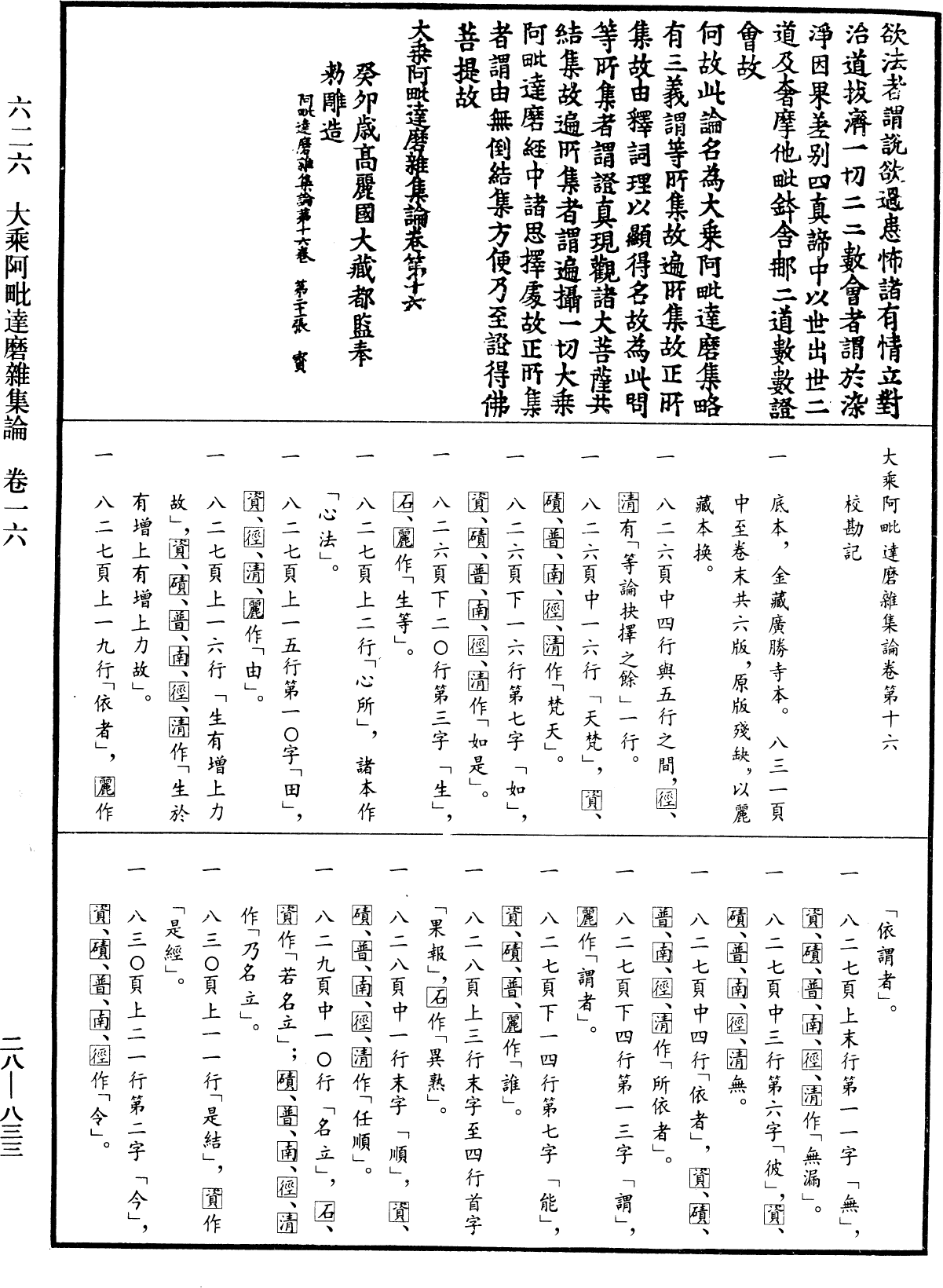 大乘阿毗達磨雜集論《中華大藏經》_第28冊_第0833頁